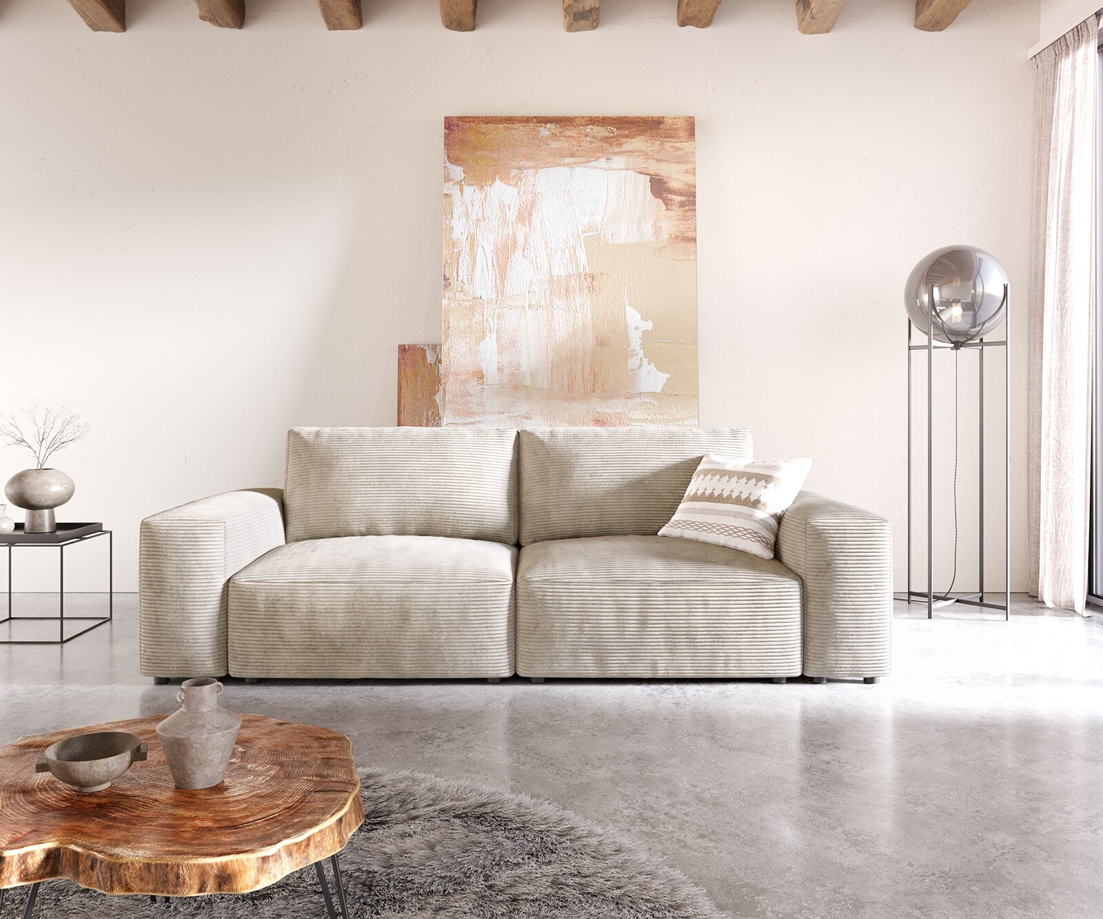 Голям диван L 230x95 см Рипс Бежов Lanzo 1
