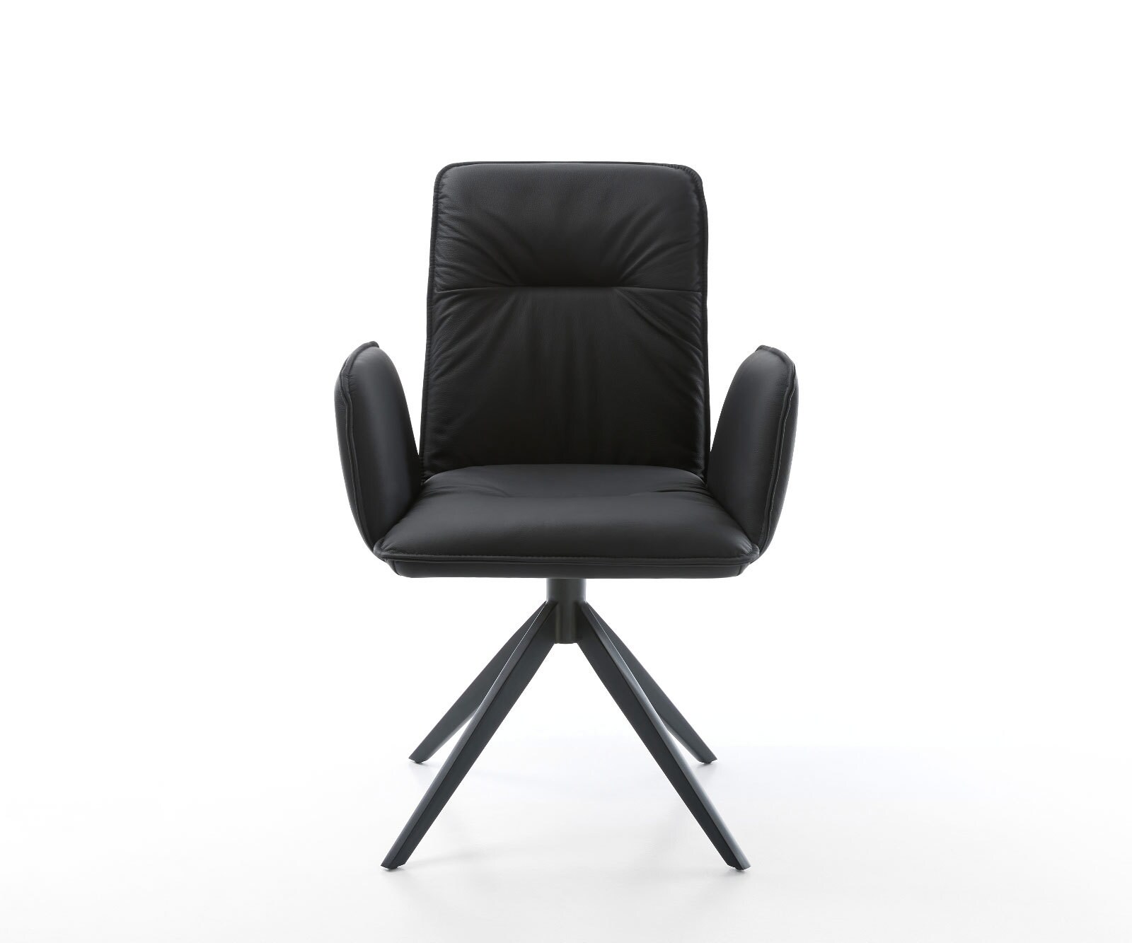 Въртящ се стол Vinja-Flex от естествена кожа черен Кръстосана рамка широка черна 360° въртене Функция люлеене 1