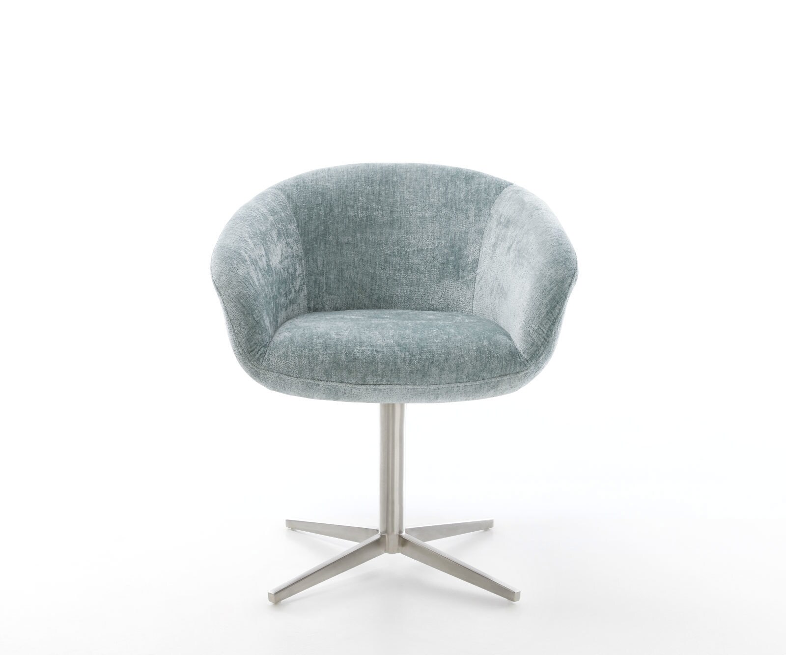 Врътящ се стол с подлакътници Шенил ПастелСин Офис основа Неръждаема стомана 360° въртящ се Покет пружина Vinka-Flex 2