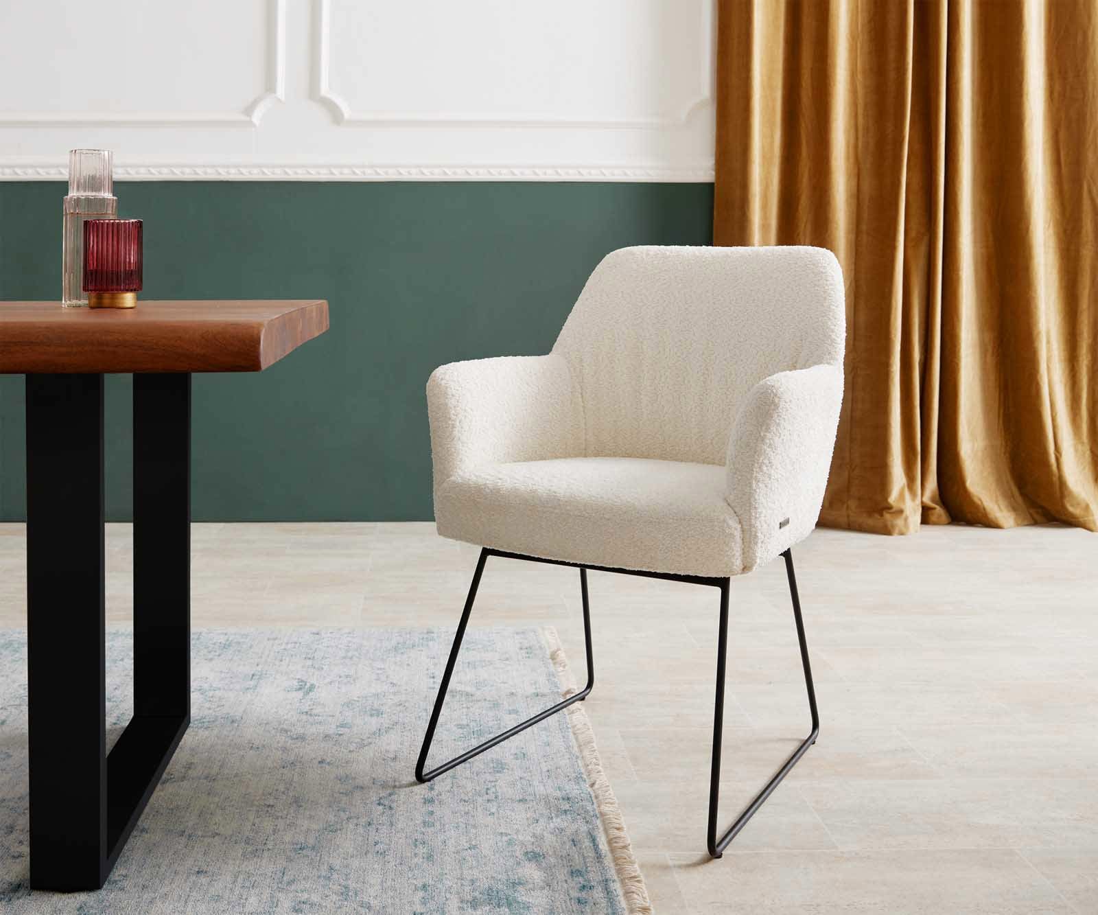 Стол Букле Бяло Извити крака Черни Покет пружина Xana-Flex Стол Букле Бяло Извити крака Черни Покет пружина Xana-Flex