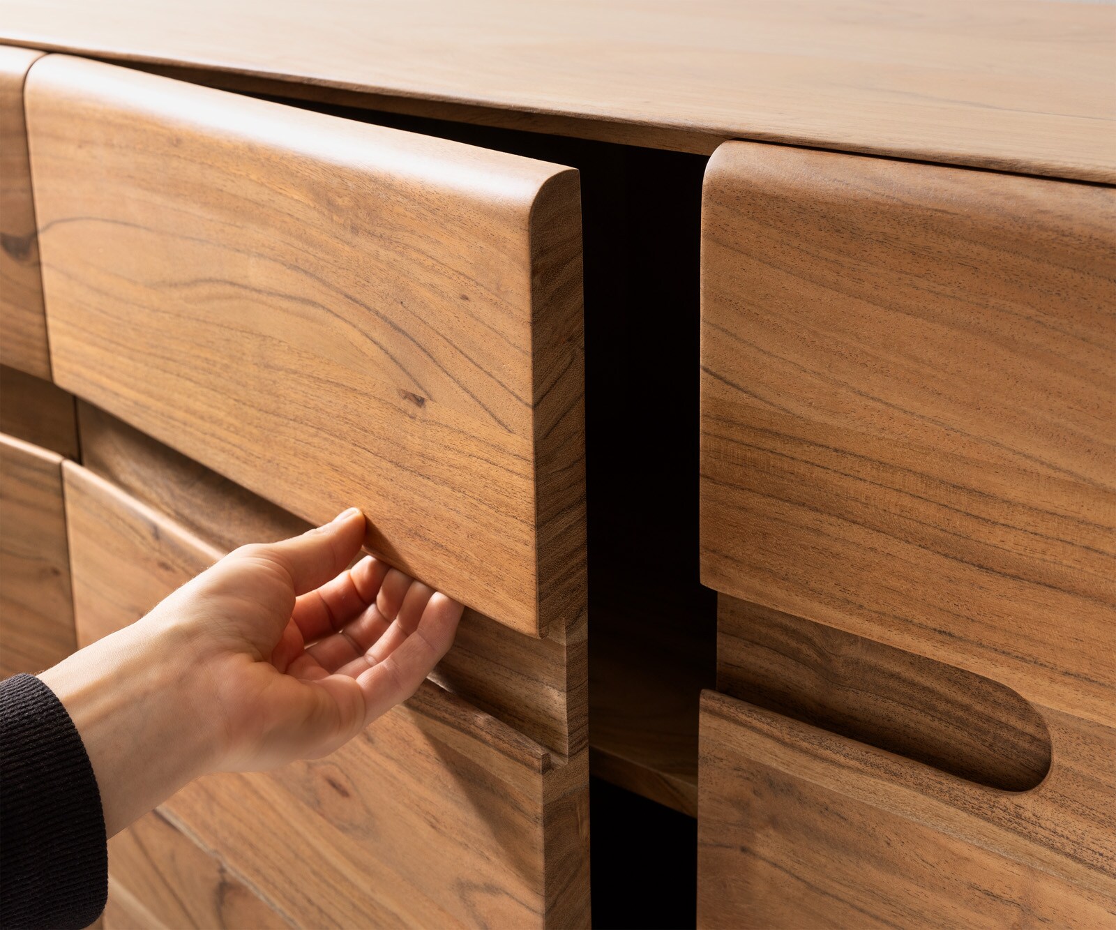 Бюфет Anaya 175 cm естествена акация 4 врати L-крак неръждаема стомана 5