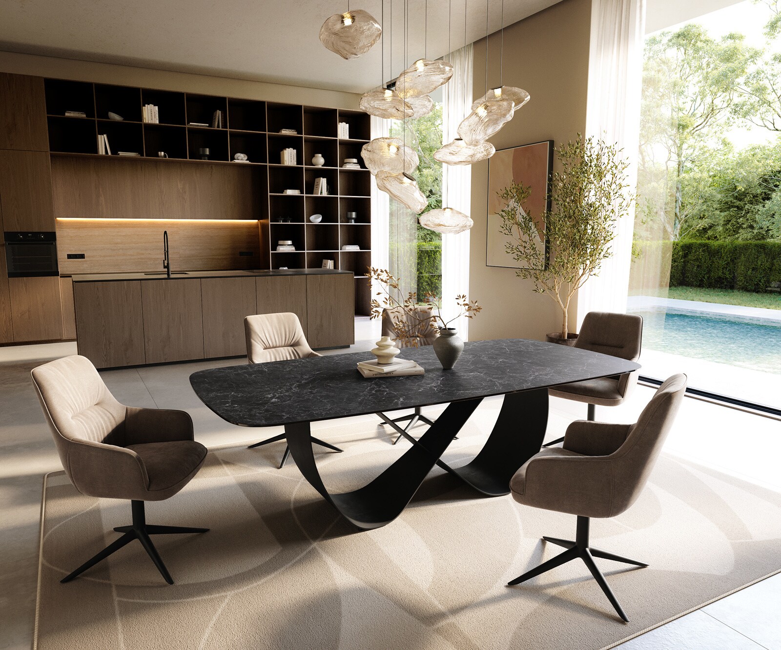Трапезна маса Edge Boot 240x120 см, керамика Laminam „®“, „Nero Greco“, „Anthrazit“, „Infinity“, метал, черно 6