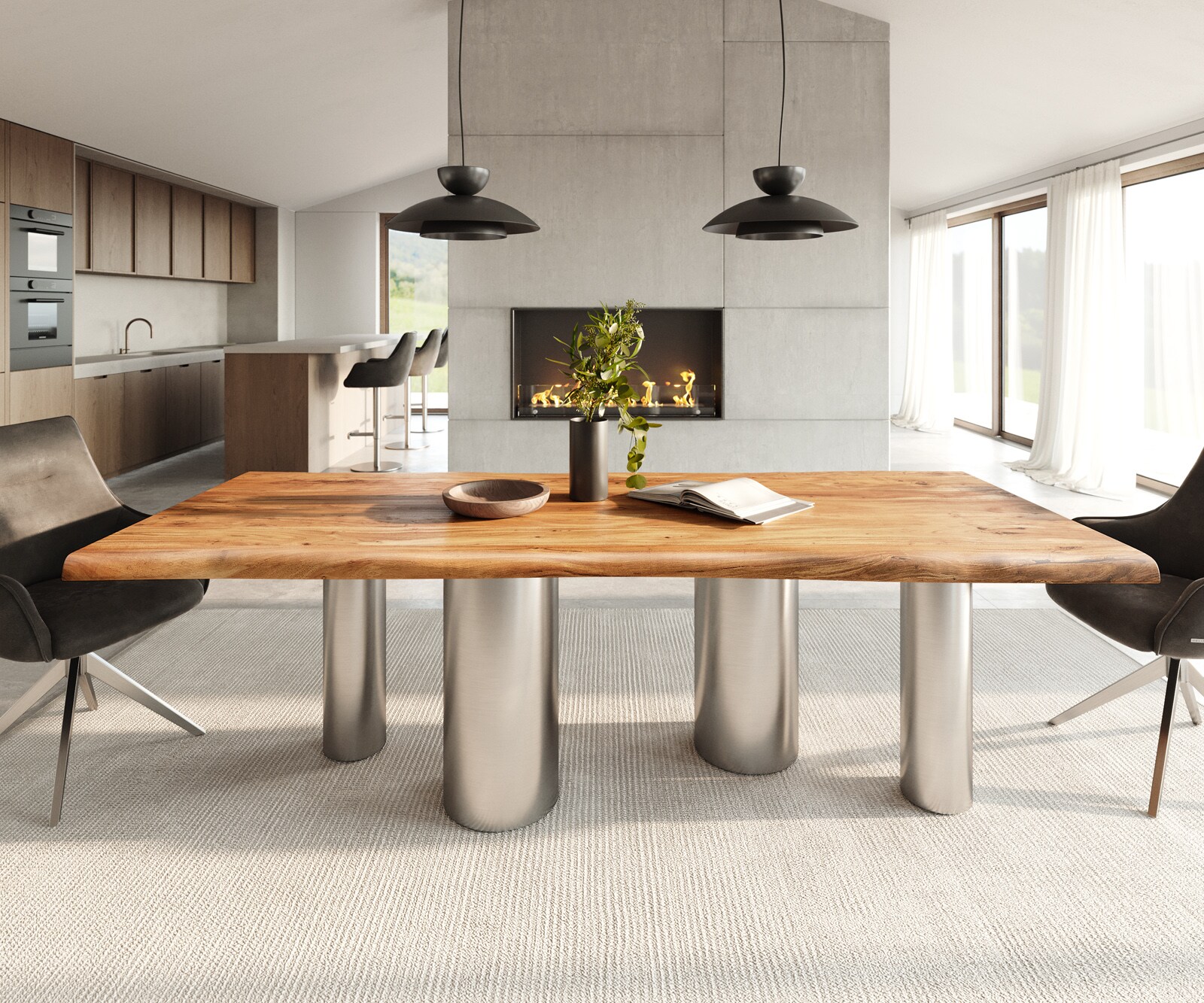 Трапезна маса Edge масив Live-Edge дървен ръб правоъгълник 2