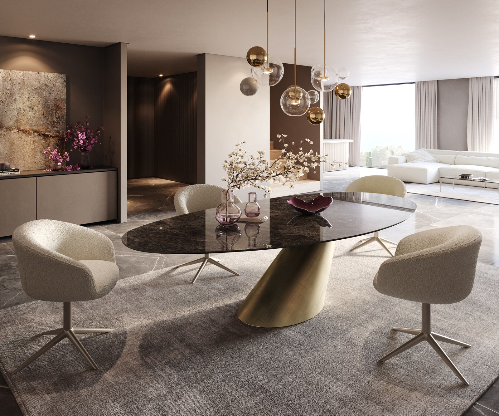 Трапезна маса Edge Oval 280x130 Ceramic Laminam® Emperador Extra Lucidato Dark brown Cono Metallic Gold 5