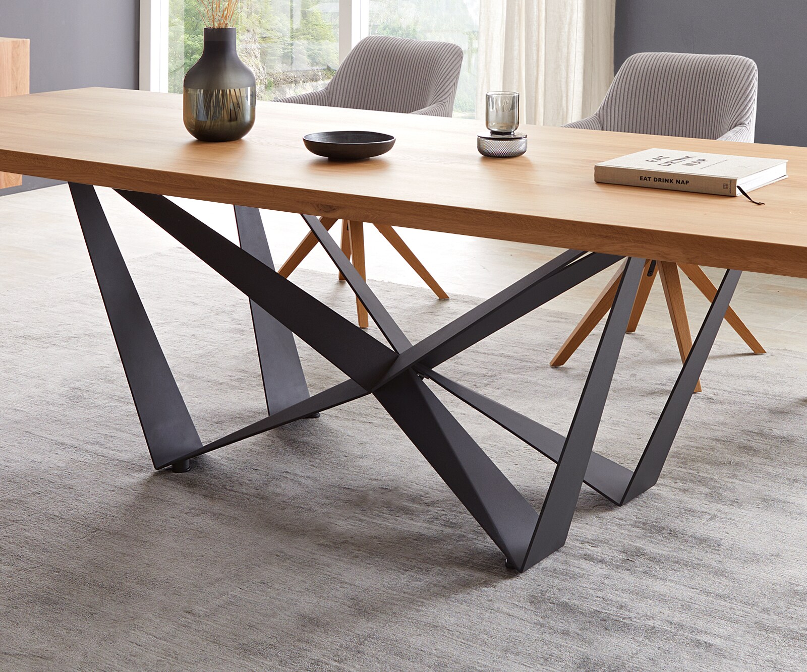 Маса 300x100 Дъб Натурал Spider плоска стомана Черен Edge 4