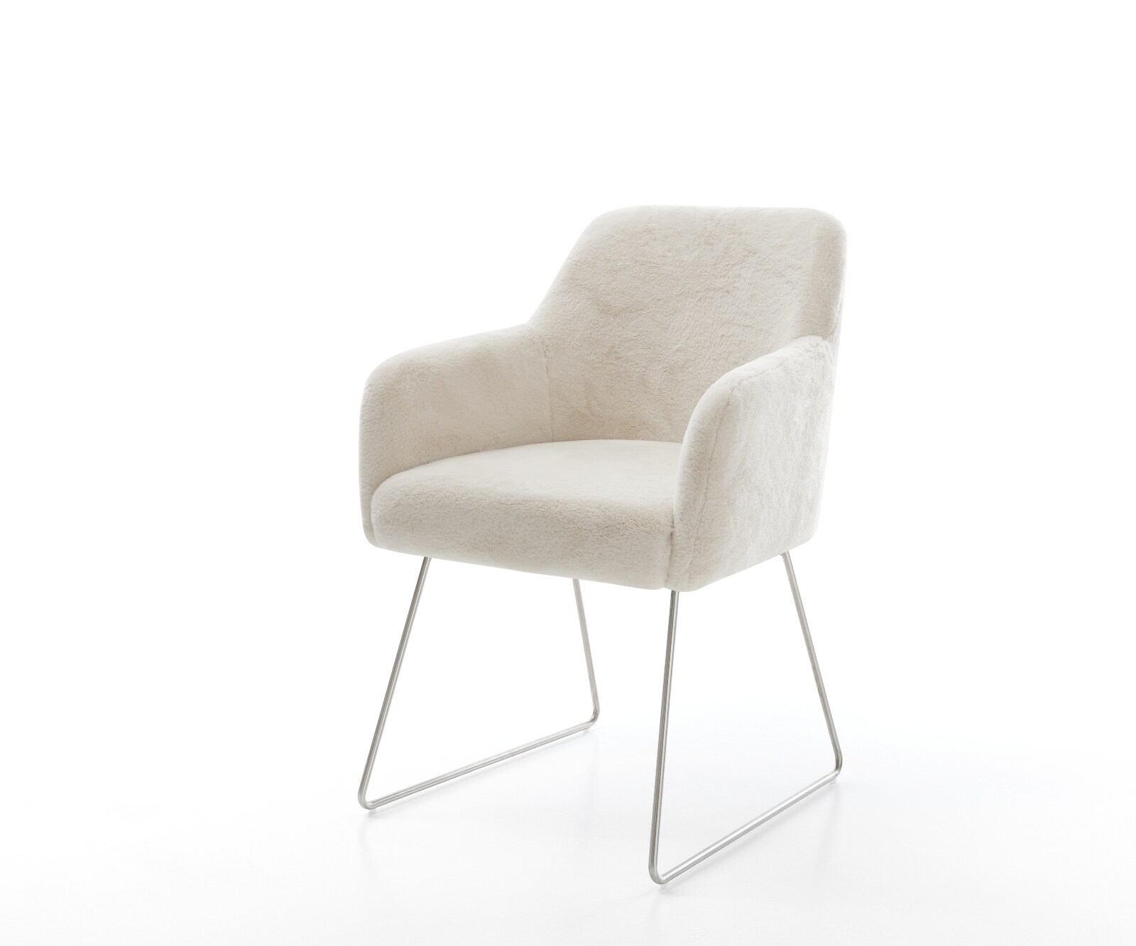 Стол за хранене Greg-Flex плюшена кремаво-бяла основа от неръждаема стомана с джобни пружини