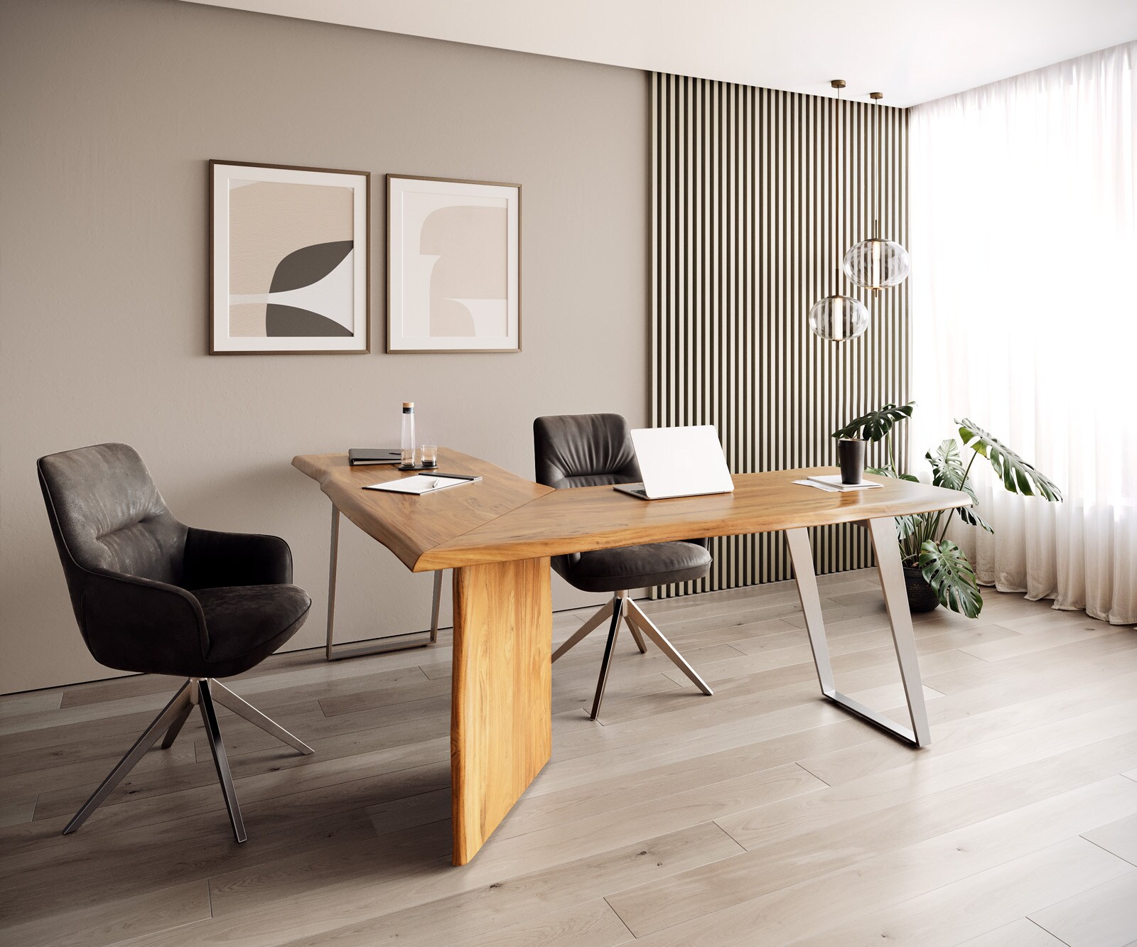 Бюро Live-Edge 170x170 естествена акациева рамка сребърен дървесен ръб