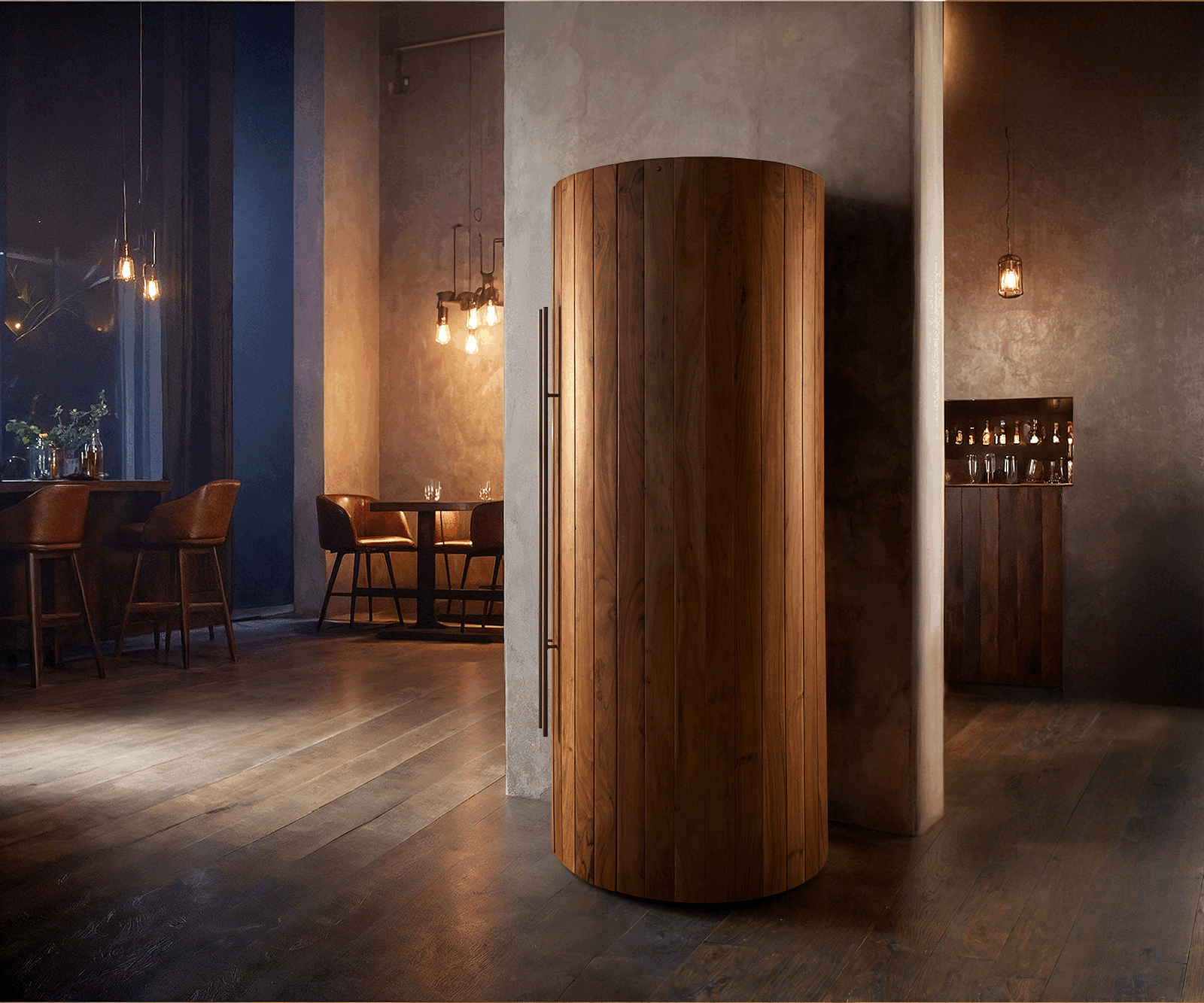 Бар шкаф Tulsa 80x190 см акация, естествено LED осветление, Шкаф за вино 4