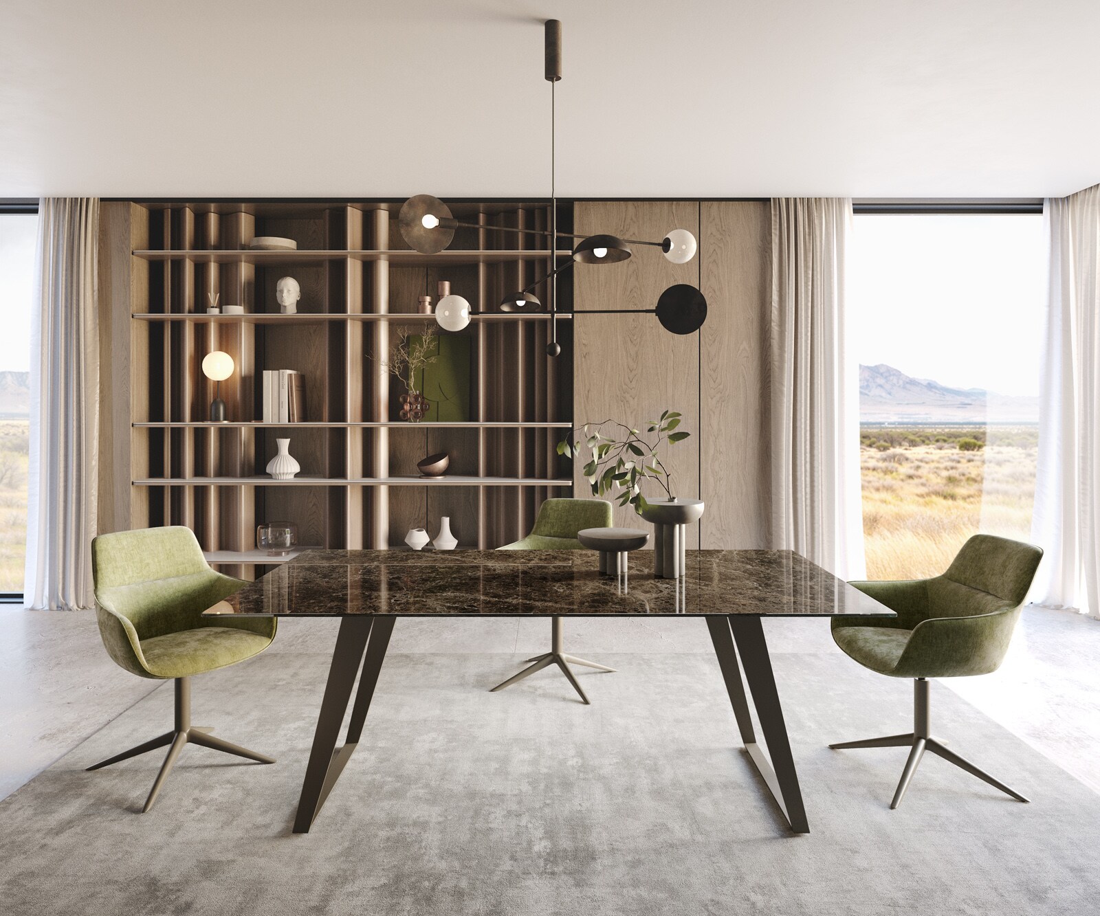 Трапезна маса Edge 200x100, керамика Laminam „®“, Emperador Extra Lucidato, тъмнокафяво, метален ефект, титанов финиш, скосен ръб 1
