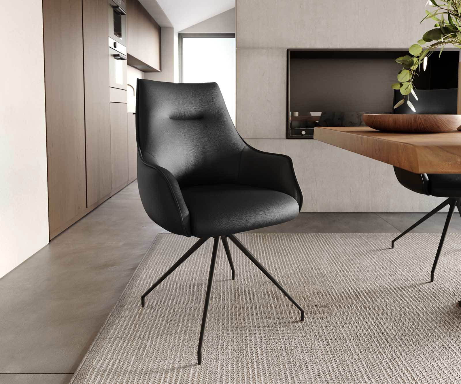 Врътящ се стол с подлакътници Естествена кожа Черен Конус крак кръгъл Черен 180° въртящ се Покет пружина Alja-Flex Врътящ се стол с подлакътници Естествена кожа Черен Конус крак кръгъл Черен 180° въртящ се Покет пружина Alja-Flex