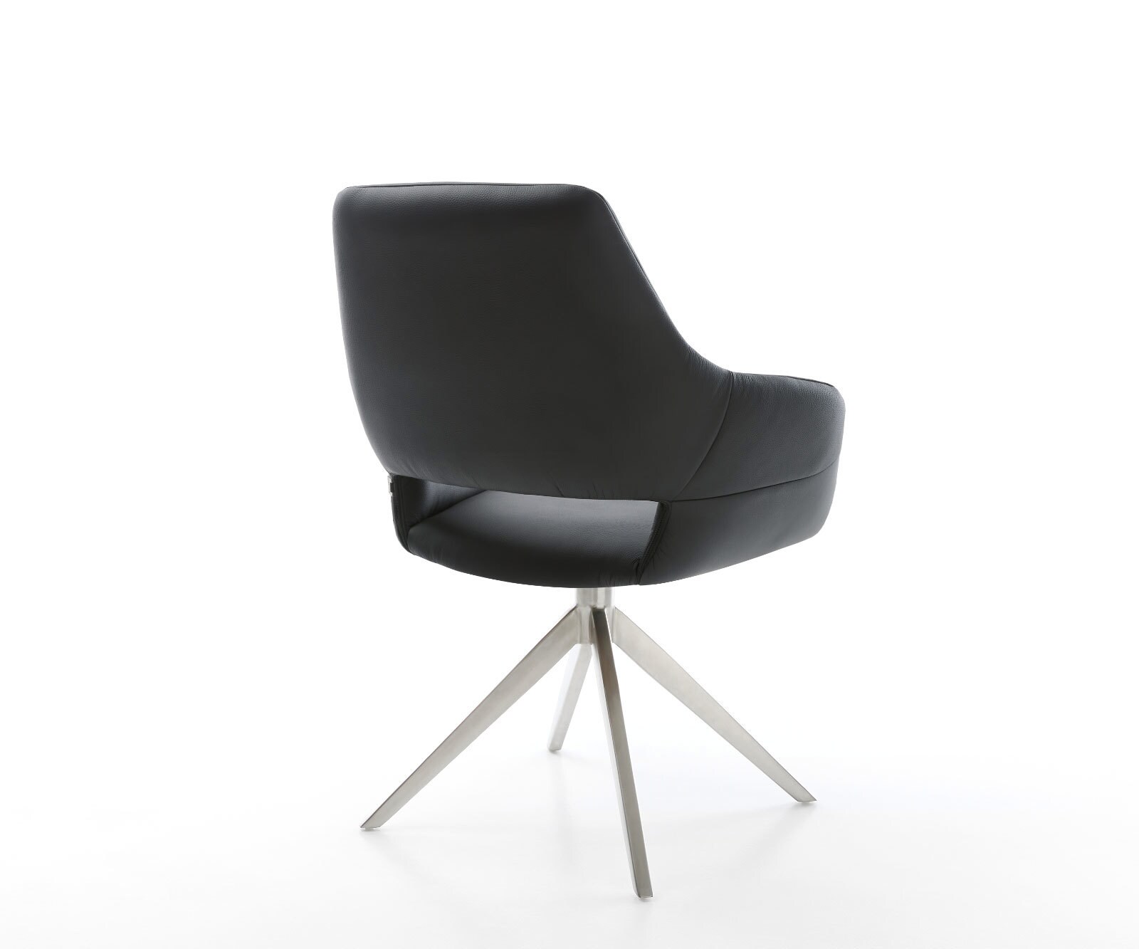 Въртящ се стол Yago-Flex с подлакътници Естествена кожа Черна кръстосана рамка широка Неръждаема стомана Въртене на 360° Люлееща се функция Ядро от джобни пружини 4