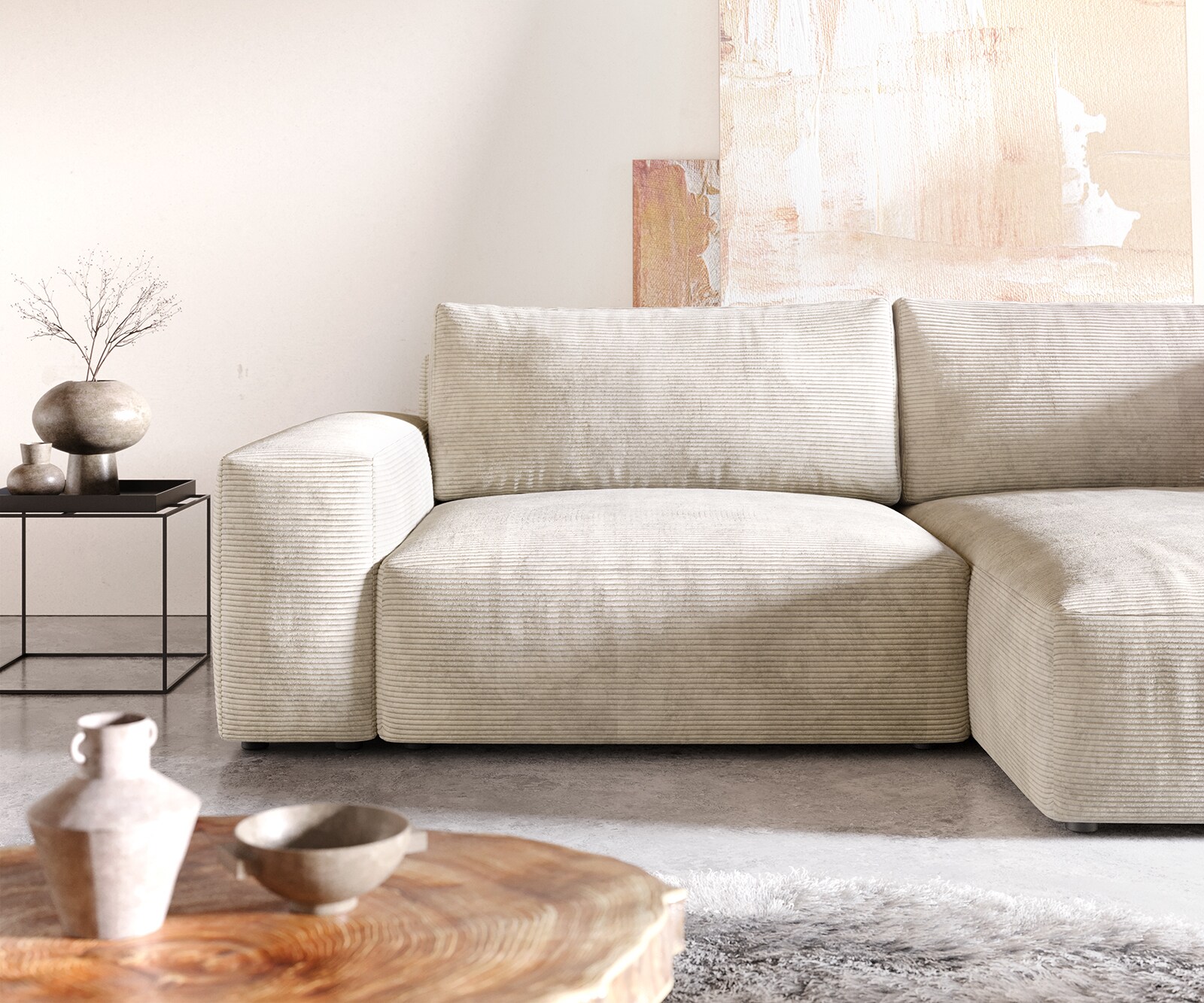 Ъглов диван Lanzo XL 270x180 см Рипс Бежов, Лява/Дясна Лежанка 4