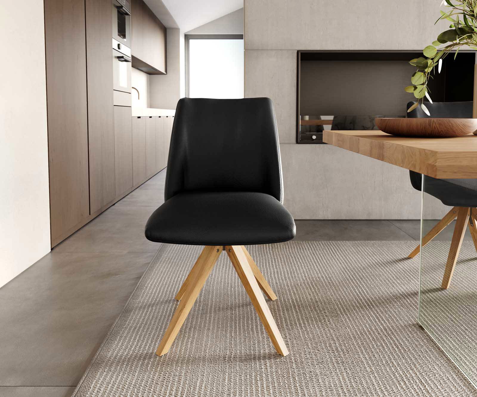 Врътящ се стол Естествена кожа Черен Дървена рамка  Натурал 180° въртящ се Покет пружина Elso-Flex 1 Врътящ се стол Естествена кожа Черен Дървена рамка  Натурал 180° въртящ се Покет пружина Elso-Flex 1