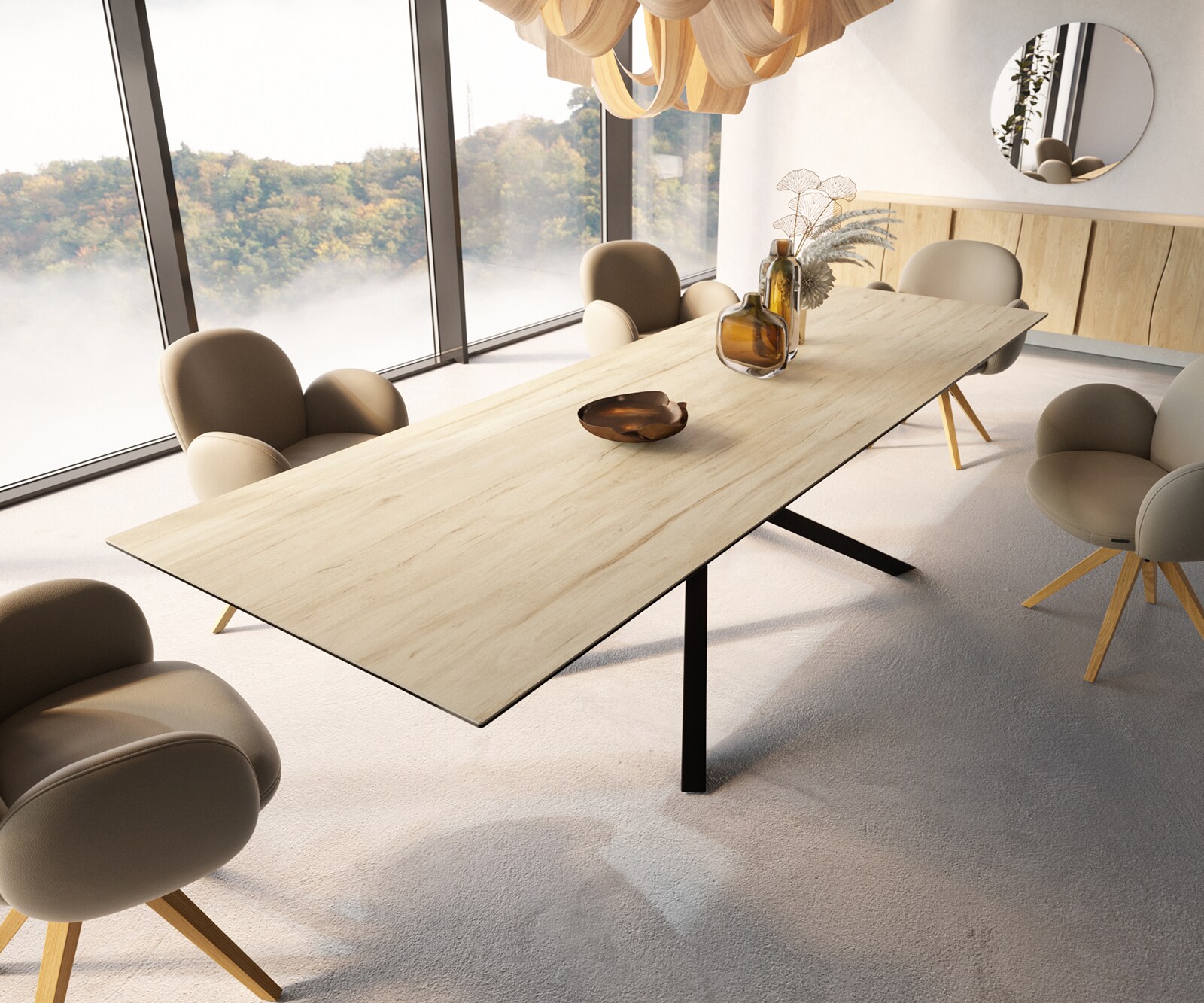 Маса 300x100 Keramik Laminam® Sabbia Дъбцвят КръстРамка Правоъгълник Черен Edge 3