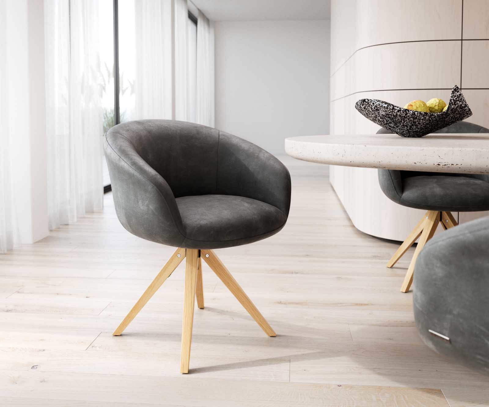 Врътящ се стол с подлакътници Антрацит Винтидж Дървена рамка  Натурал 180° въртящ се Покет пружина Vinka-Flex Врътящ се стол с подлакътници Антрацит Винтидж Дървена рамка  Натурал 180° въртящ се Покет пружина Vinka-Flex