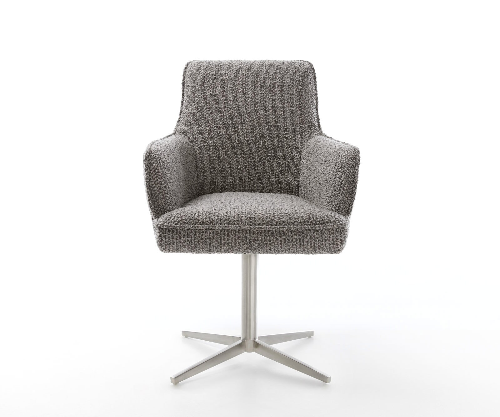 Врътящ се стол с подлакътници Букле СребристСив Офис основа Неръждаема стомана 360° въртящ се Покет пружина Heira-Flex 2