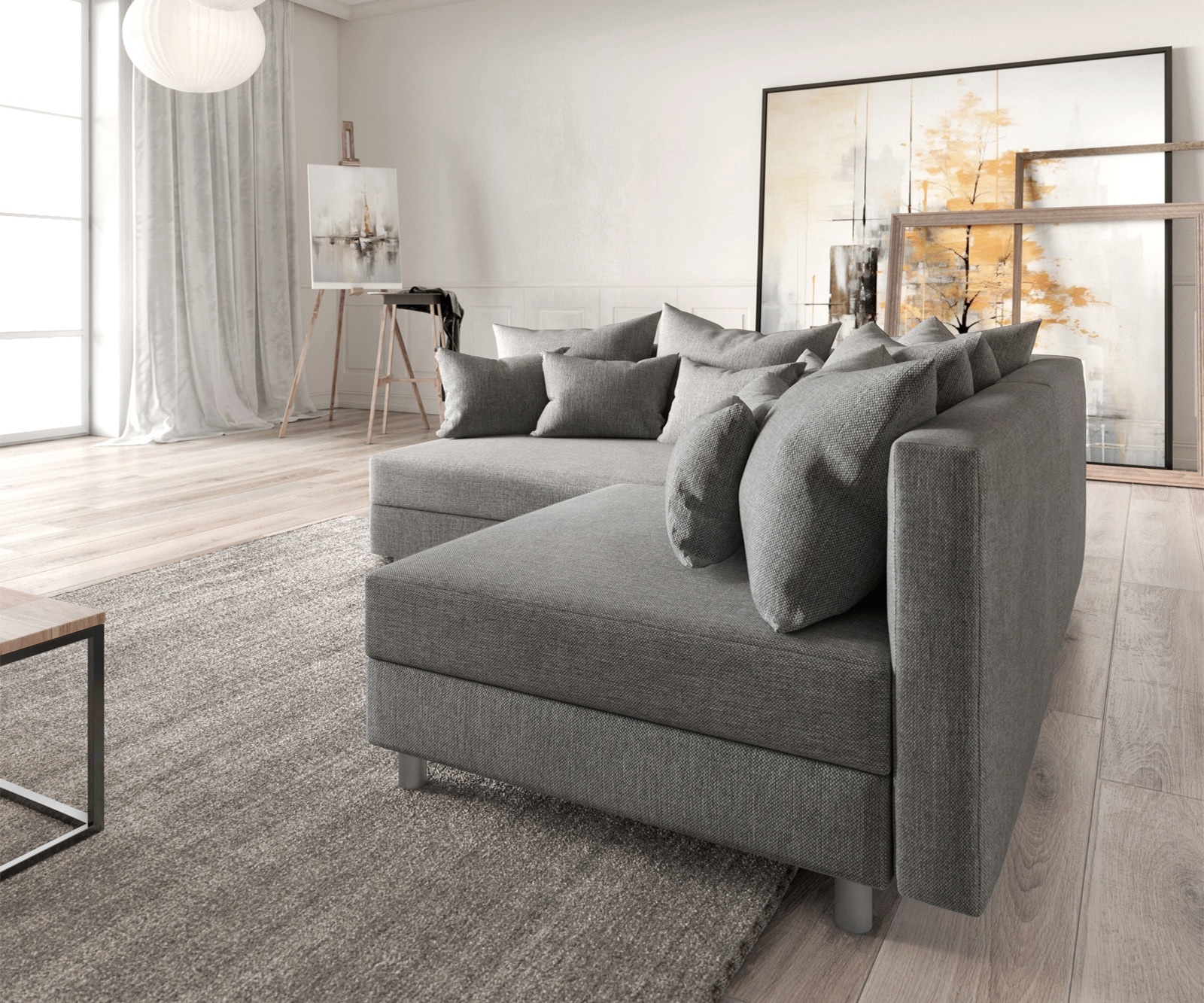 Ъглов диван Кафяв античен вид модулна лежанка дясна Clovis 5 Ъглов диван Кафяв античен вид модулна лежанка дясна Clovis 5