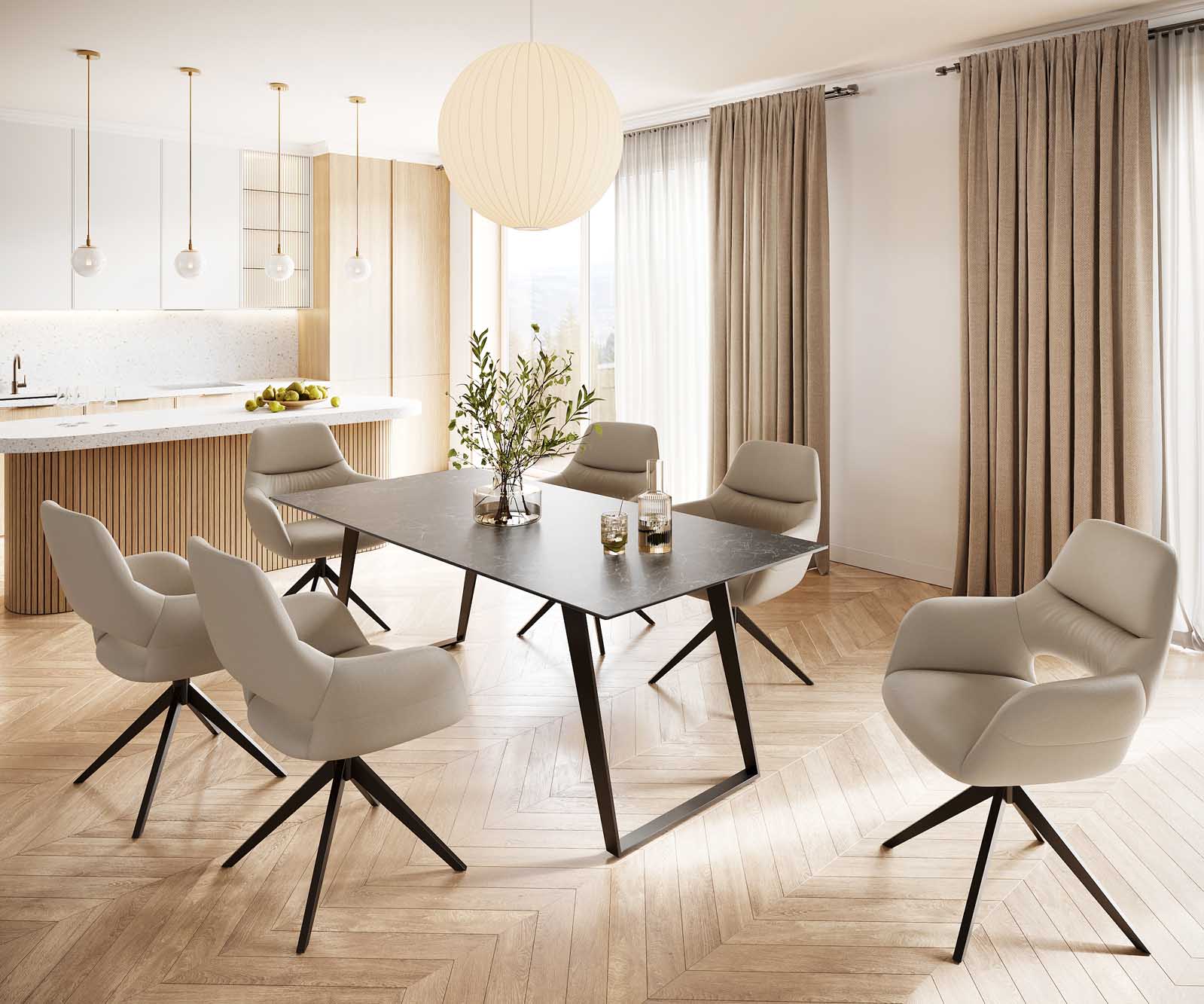 Маса 200x100 Keramik Laminam® Nero Greco Антрацит Метал под ъгъл Черен Edge 5