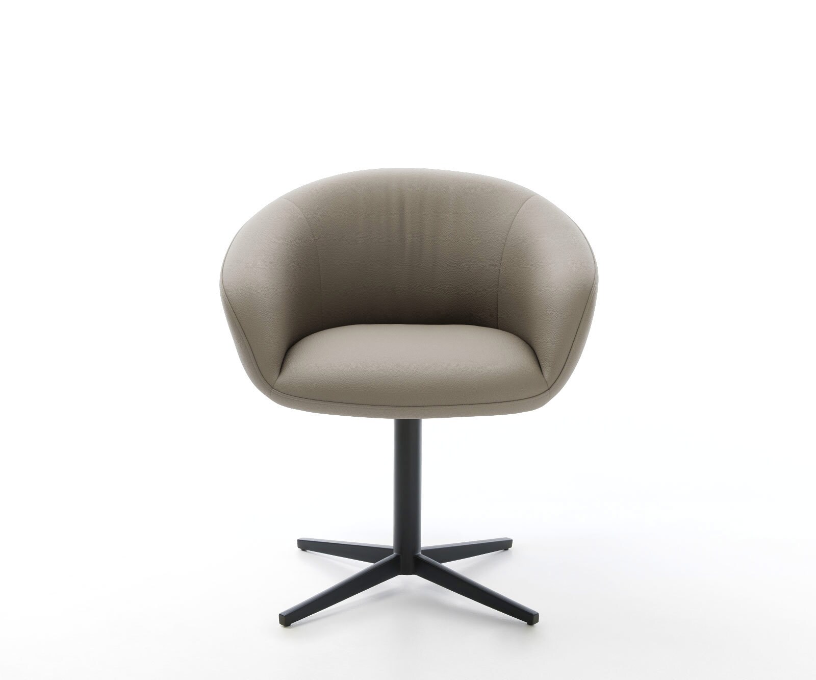 Врътящ се стол с подлакътници Естествена кожа Сиво-Кафяв Офис основа Черен 360° въртящ се Покет пружина Vinka-Flex 2