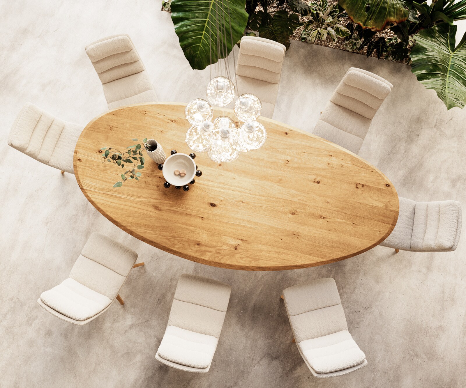 Трапезна маса Edge Oval 280x130x2,5, естествен дъб Estelar, кръгла, неръждаема стомана Flow-Edge 2