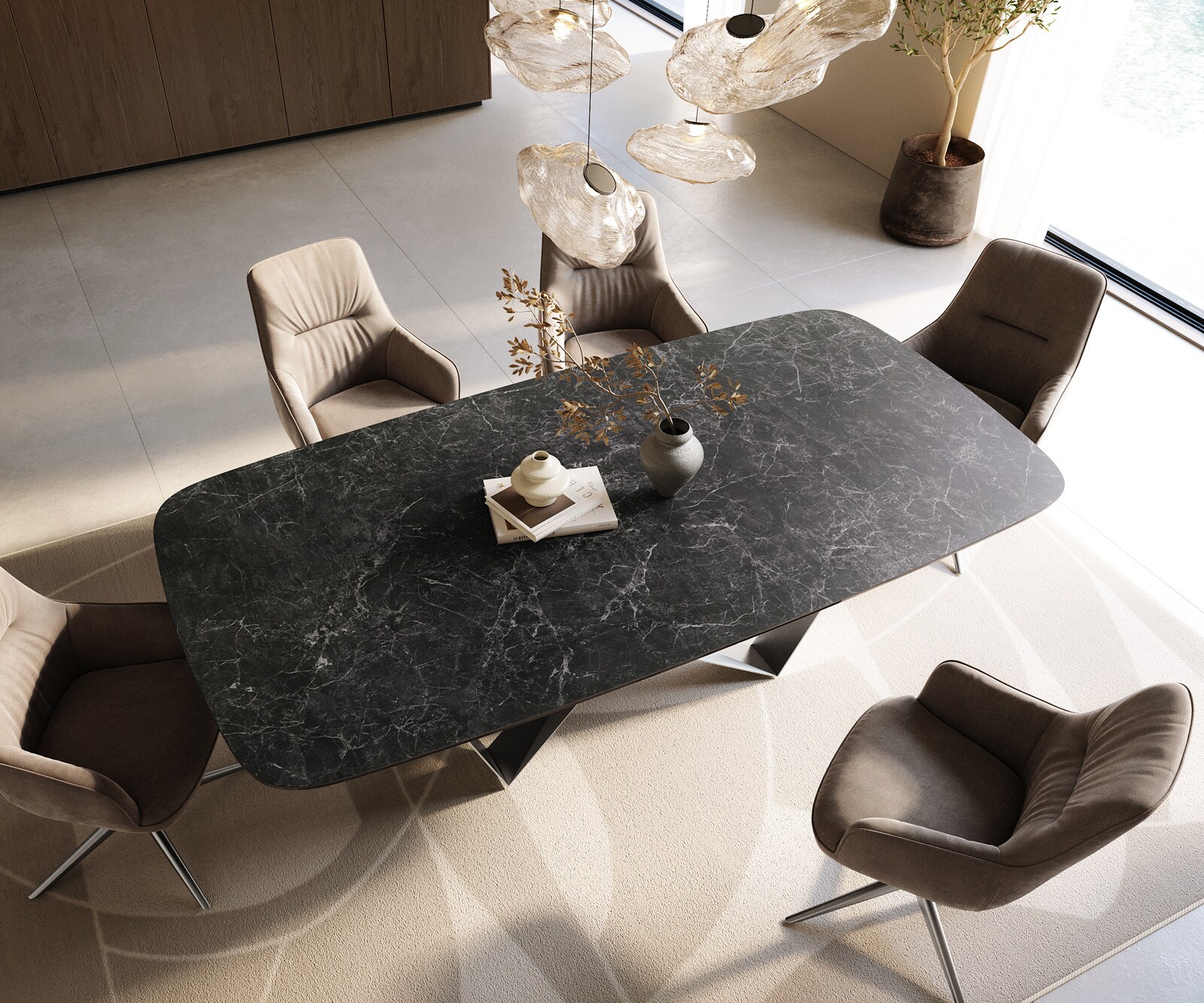 Трапезна маса Edge Boot 240x120 см, керамика Laminam „®“, „Nero Greco“, „Anthrazit Spider“, плоска стомана, неръждаема стомана 4
