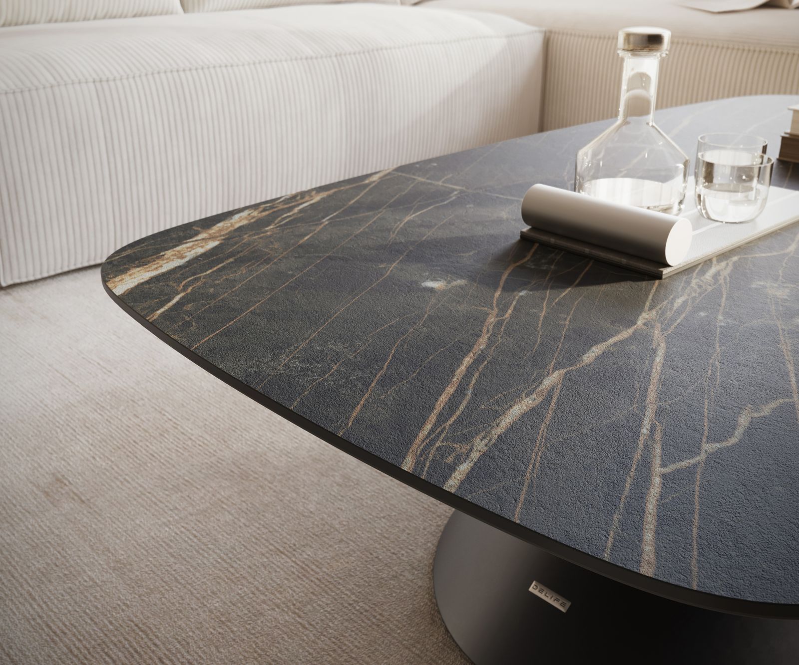 Масичка за хол Edge Boot 120x70 см, керамика Laminam, ®, Noir Desir, кафяво, Conis, метал, черно 5