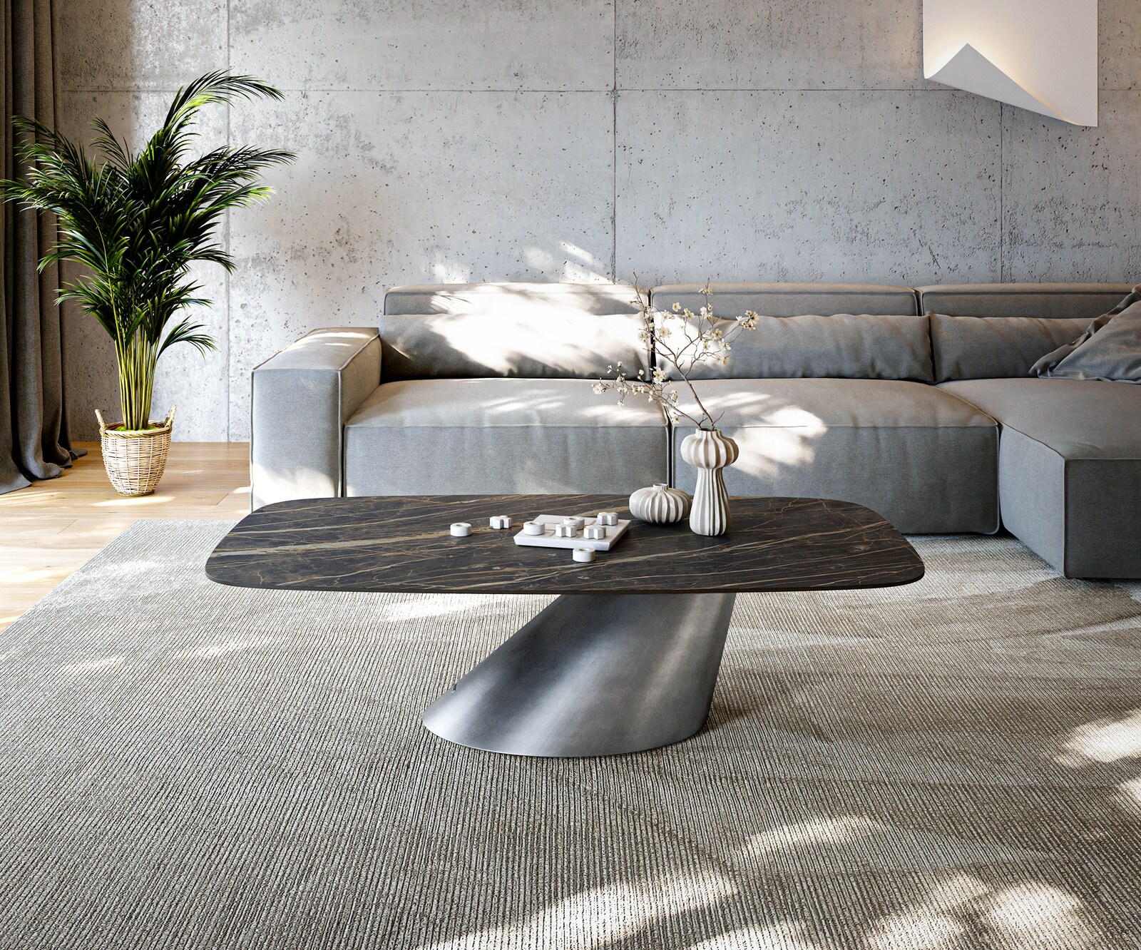 Масичка за кафе Edge Boot 140x80 cm керамика Laminam® Noir Desir Brown Conis Metallic Silver