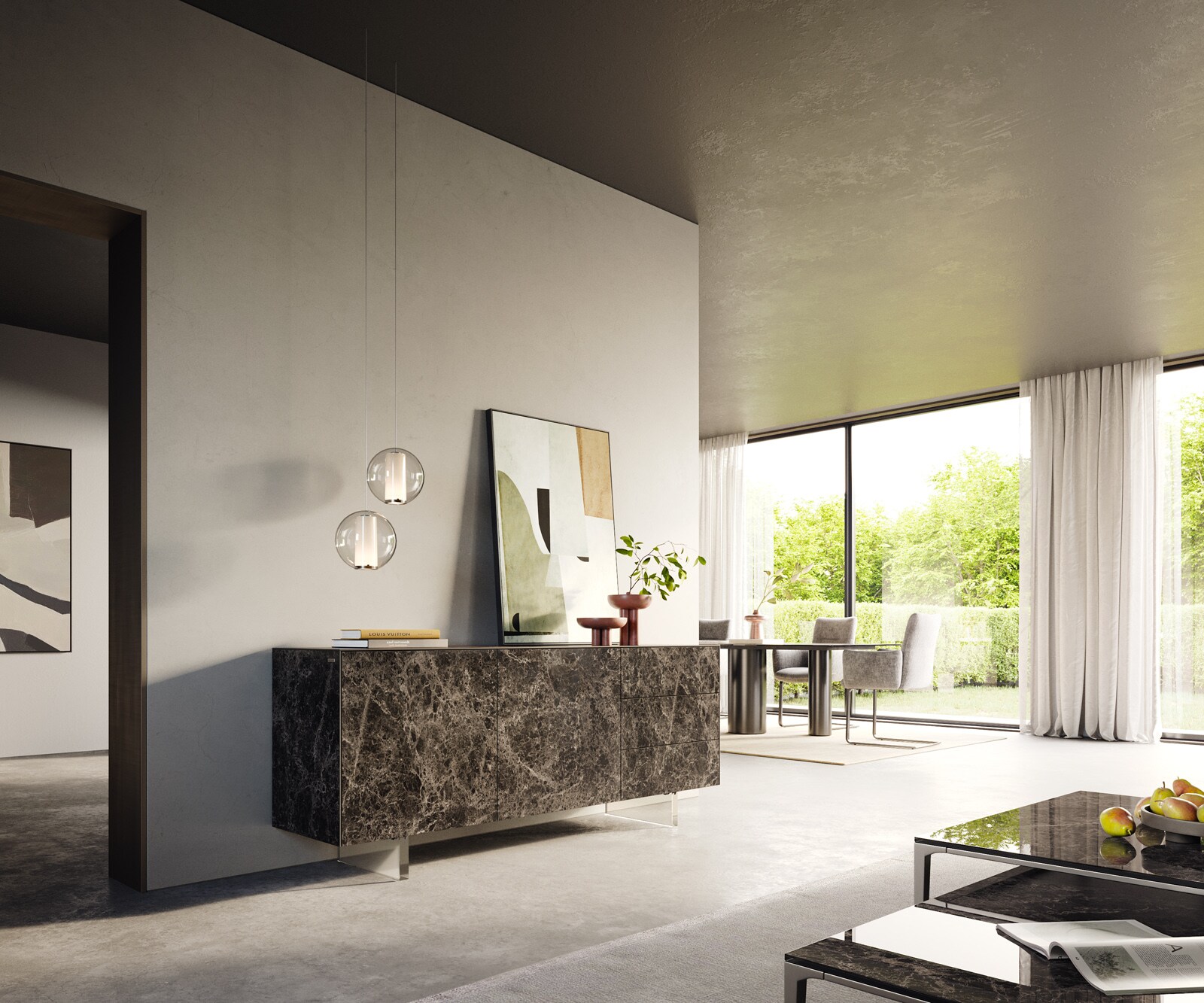 Бюфет Cuor 180 см Керамика Laminam® Emperador Extra Lucidato Тъмно кафяво 2 врати 3 чекмеджета Основа акрилно стъкло 6