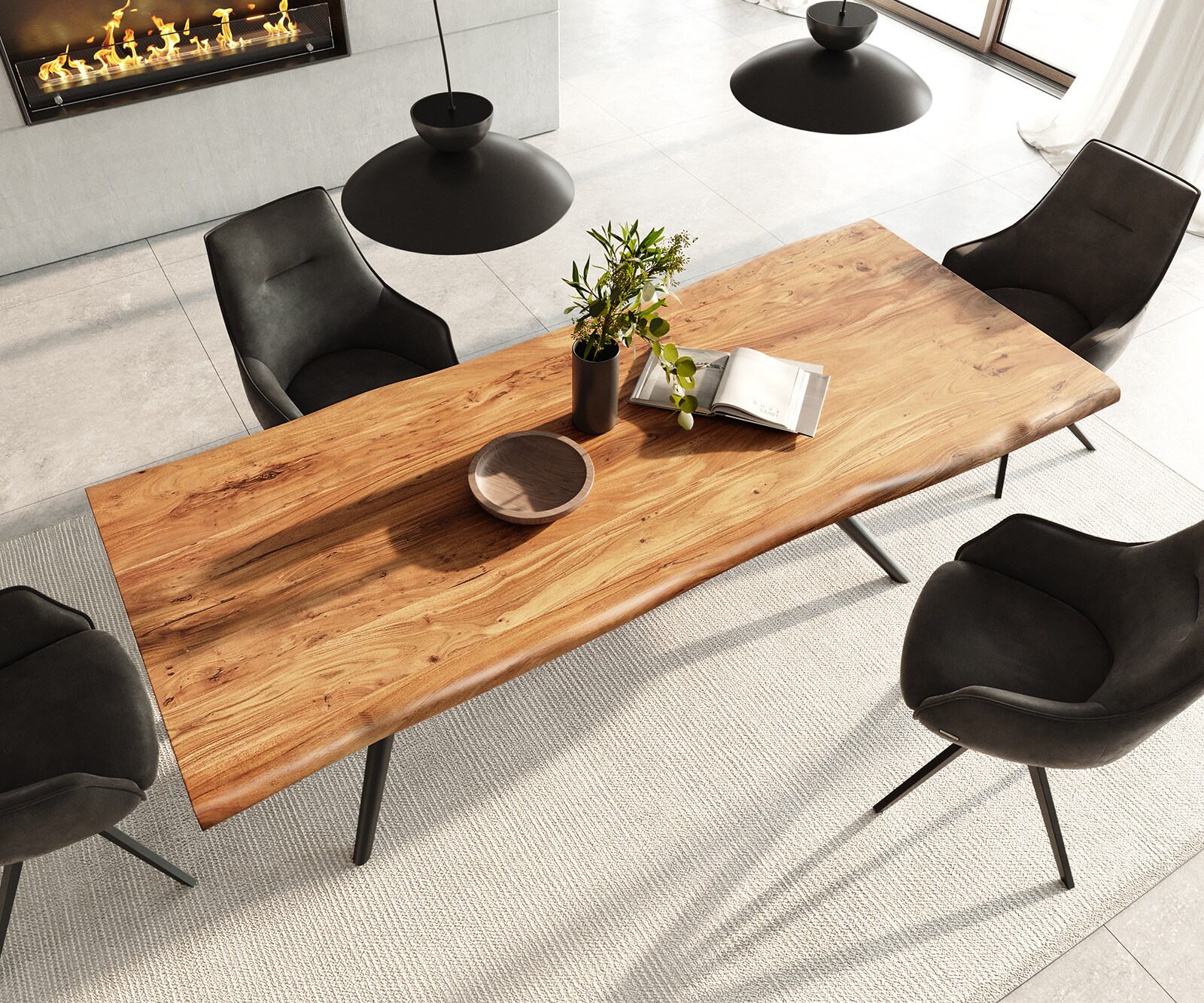 Трапезна маса Edge 240x100, естествена акация Estelar, кръгла, метална, черна, с естествени ръбове 4