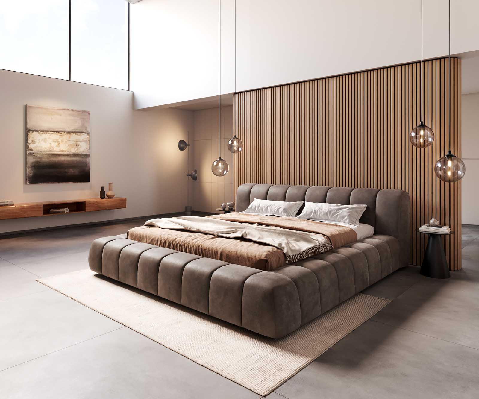 Тапицирано легло Cutio 180x200 cm микрофибър сив реколта
