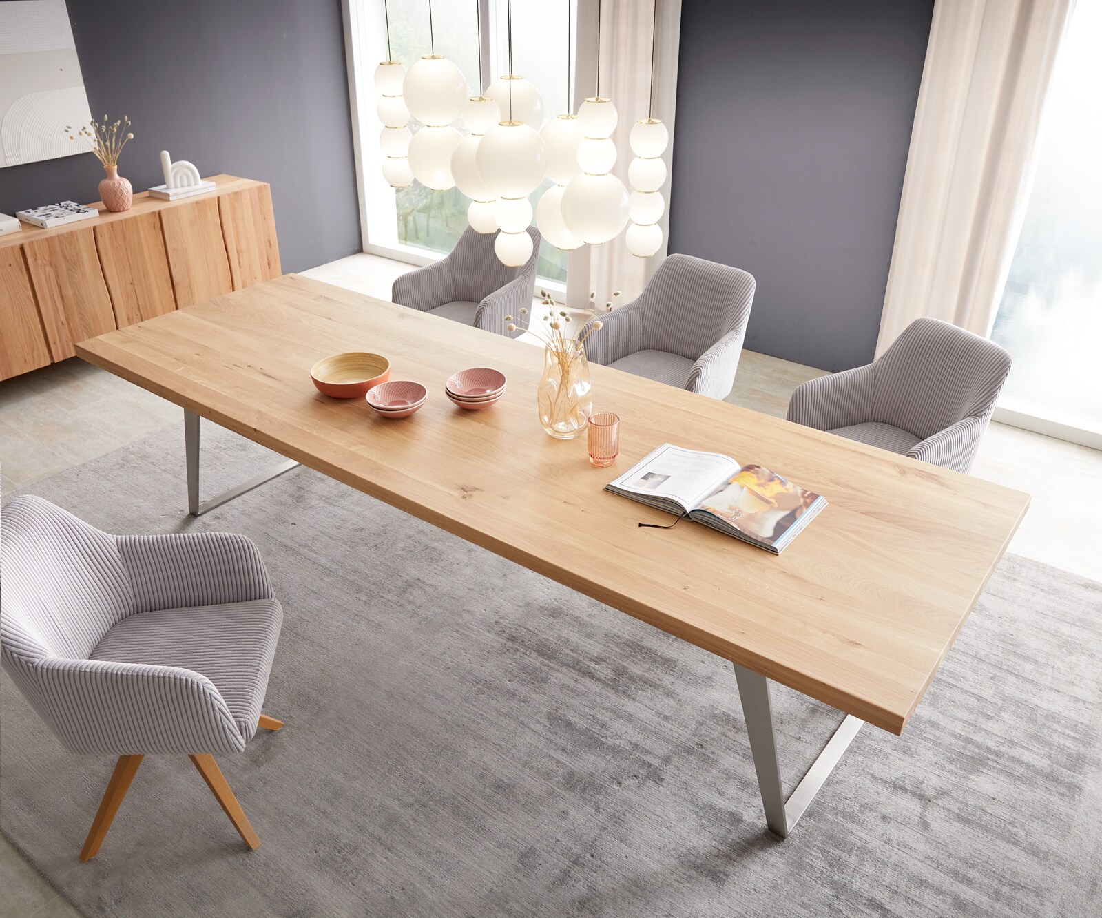 Маса 300x100 Дъб Натурал Неръждаема стомана под ъгъл Edge 4