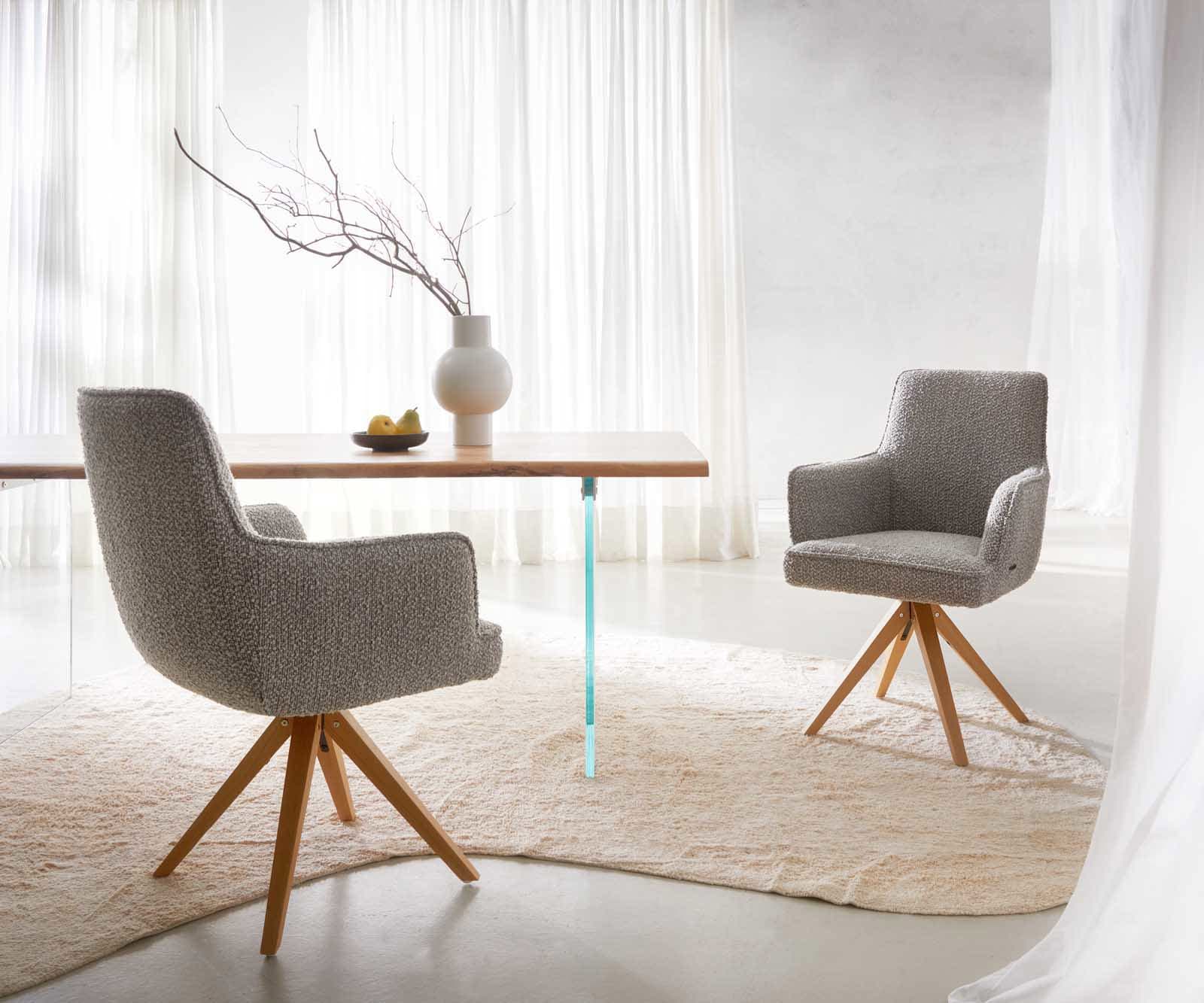 Врътящ се стол с подлакътници Букле СребристСив Дървена рамка  Натурал 180° въртящ се Покет пружина Heira-Flex 5 Врътящ се стол с подлакътници Букле СребристСив Дървена рамка  Натурал 180° въртящ се Покет пружина Heira-Flex 5