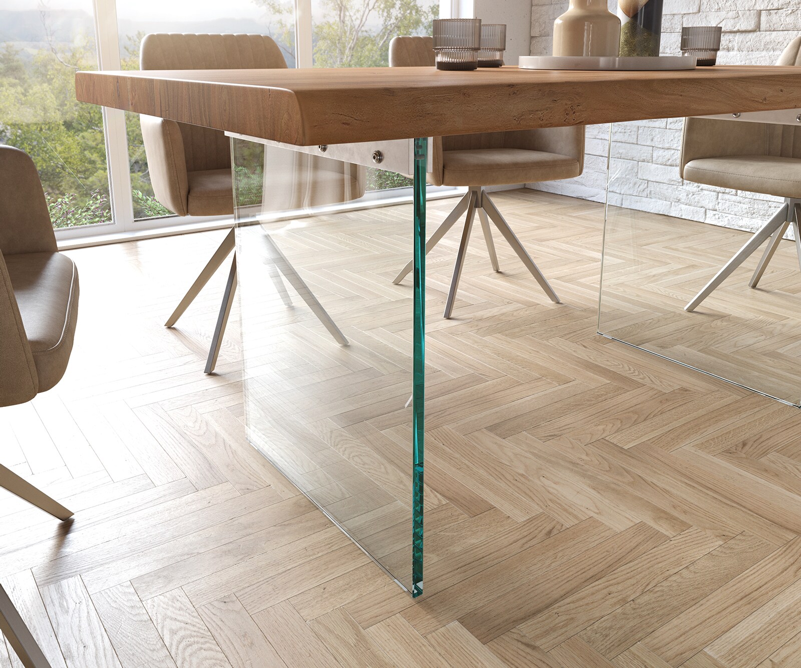 Маса 160x90 XL Акация Натурал Стъкло Edge 5