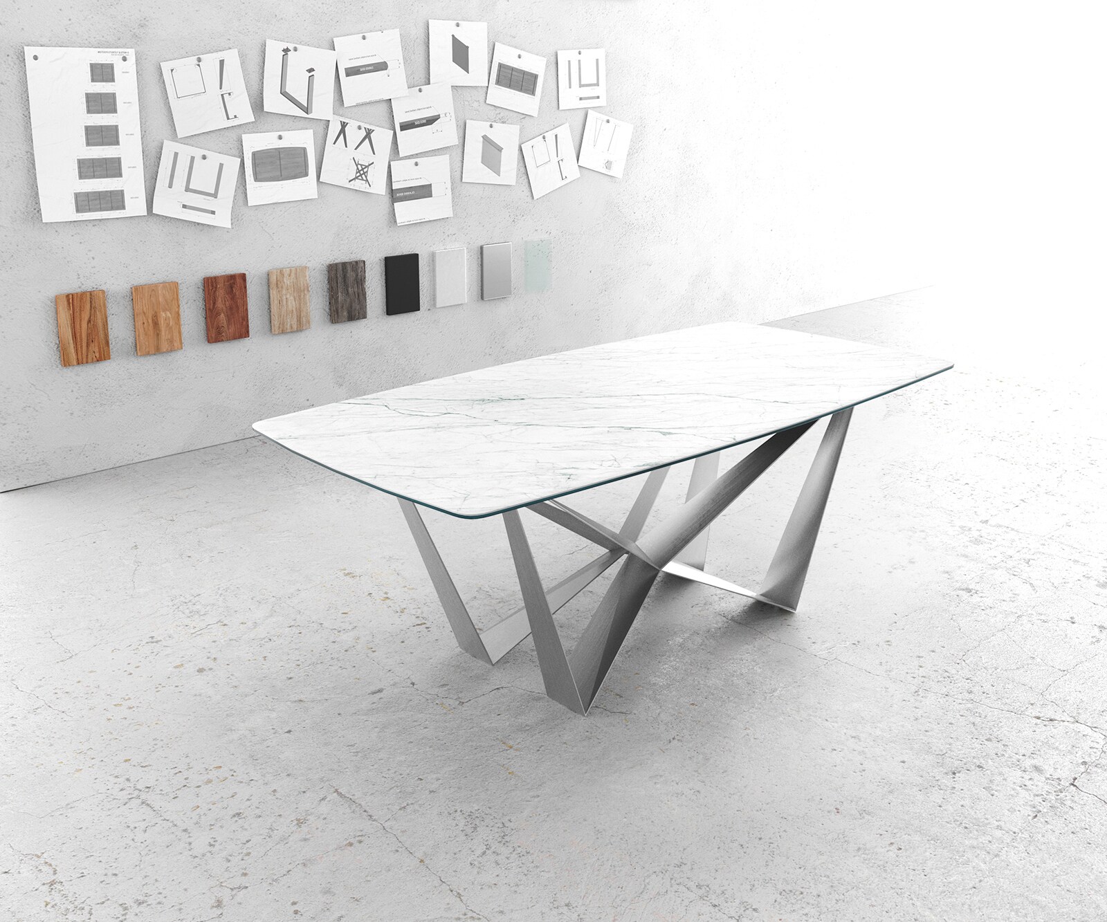 Маса Bootsform 200x100cm Laminam® Keramik Бял Spider плоска стомана Неръждаема стомана Edge 1