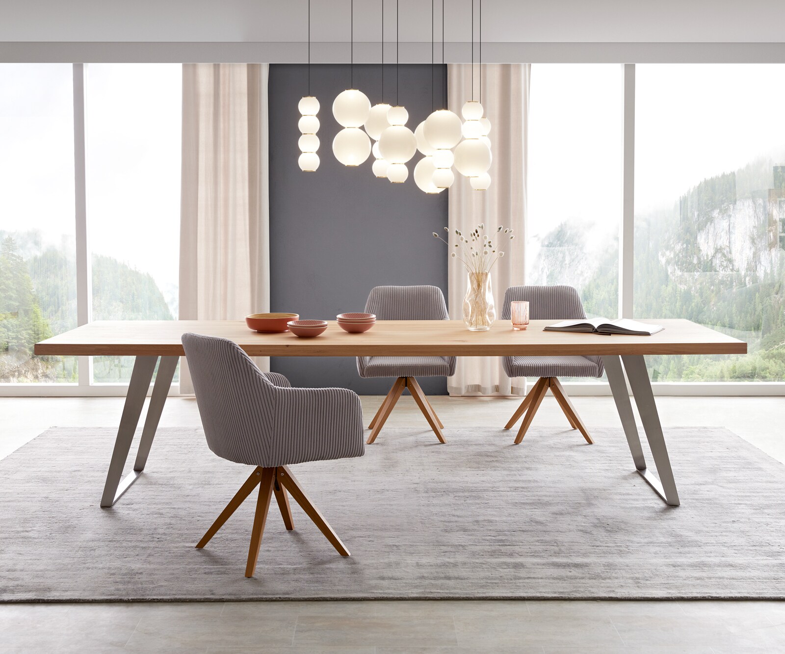 Маса 300x100 Дъб Натурал Неръждаема стомана под ъгъл Edge 1