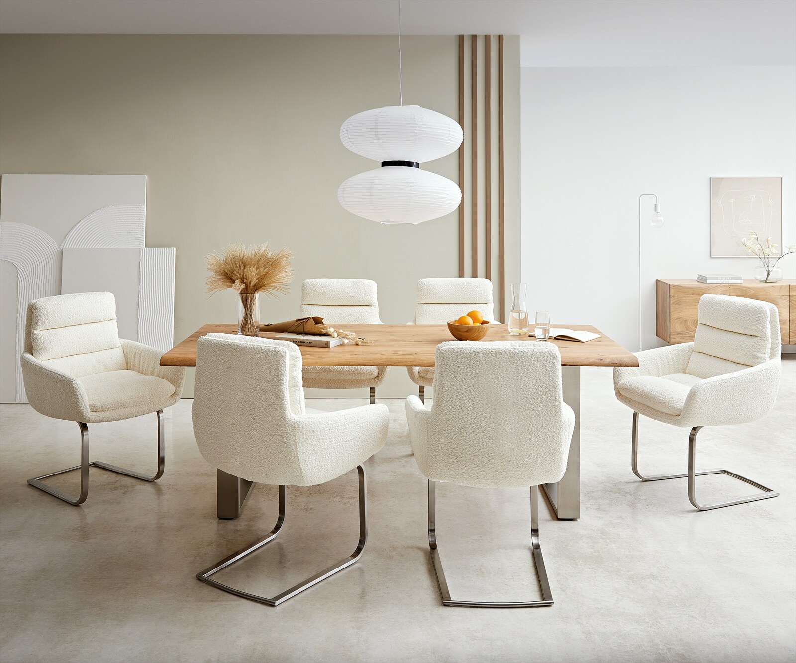 Люлеещ стол с подлакътници Букле Бял Конзолен крак плосък Неръждаема стомана Abelia-Flex 4 Люлеещ стол с подлакътници Букле Бял Конзолен крак плосък Неръждаема стомана Abelia-Flex 4