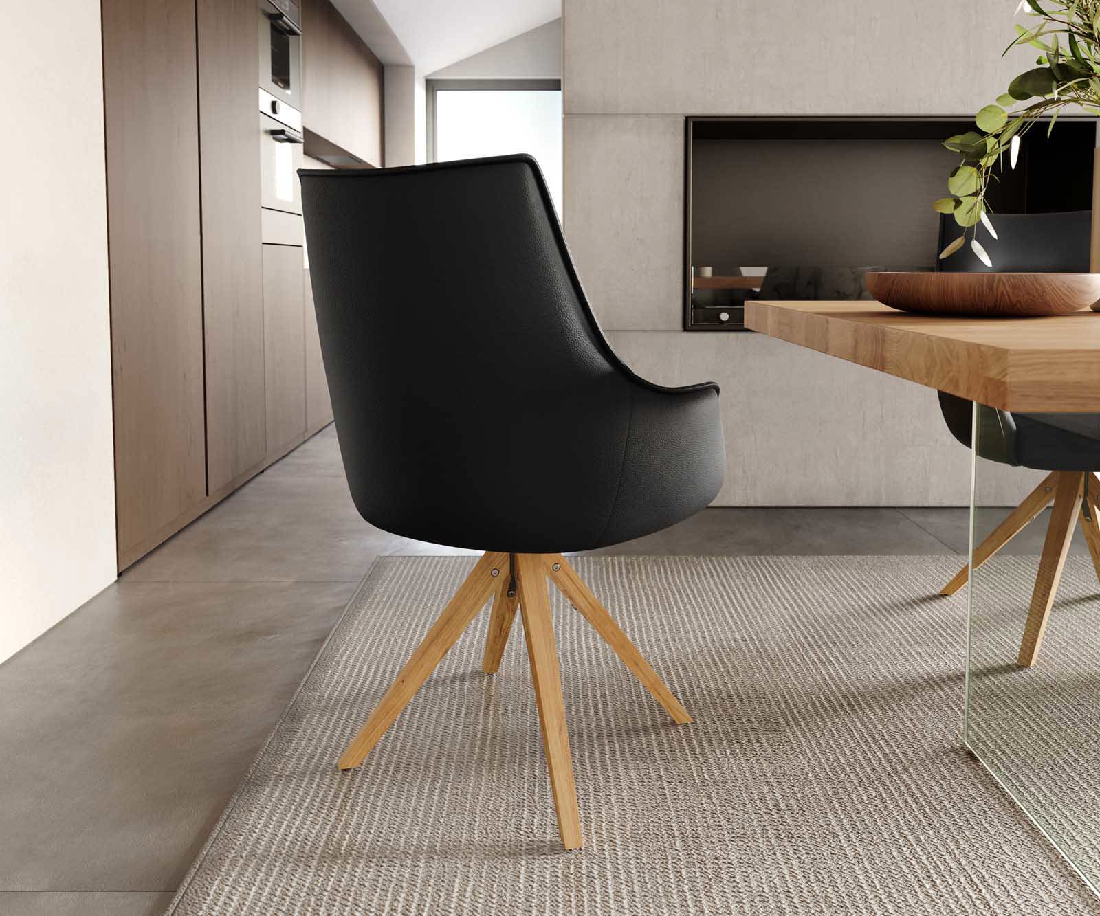 Врътящ се стол с подлакътници Естествена кожа Черен Дървена рамка  Натурал 180° въртящ се Покет пружина Alja-Flex 3 Врътящ се стол с подлакътници Естествена кожа Черен Дървена рамка  Натурал 180° въртящ се Покет пружина Alja-Flex 3