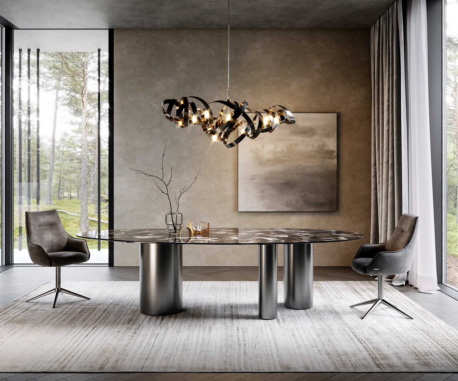 Основа за маса Неръждаема стомана Графит за Плот за маса от 220 cm Troa 3 Основа за маса Неръждаема стомана Графит за Плот за маса от 220 cm Troa 3