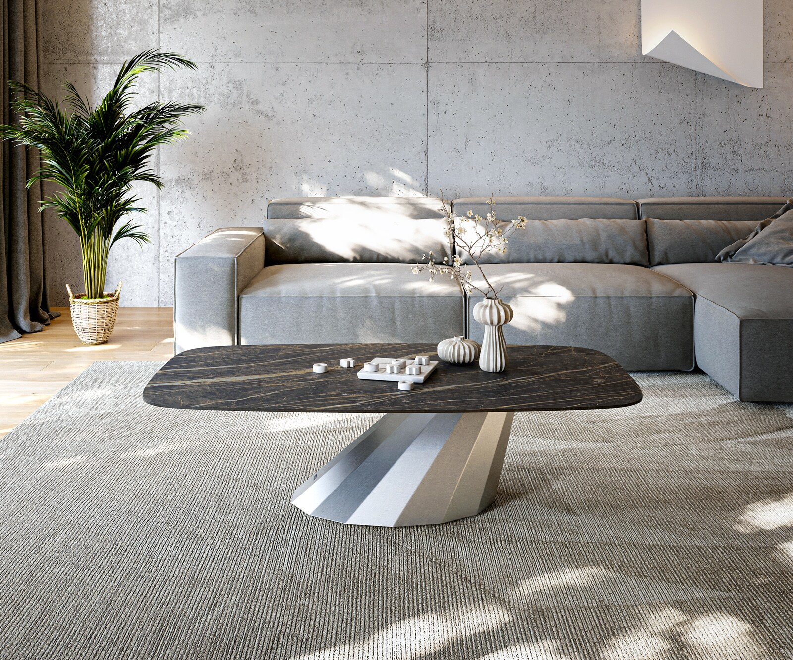 Масичка за кафе Edge Boot 140x80 cm Керамика Laminam® Noir Desir Brown Parabi Матирана неръждаема стомана