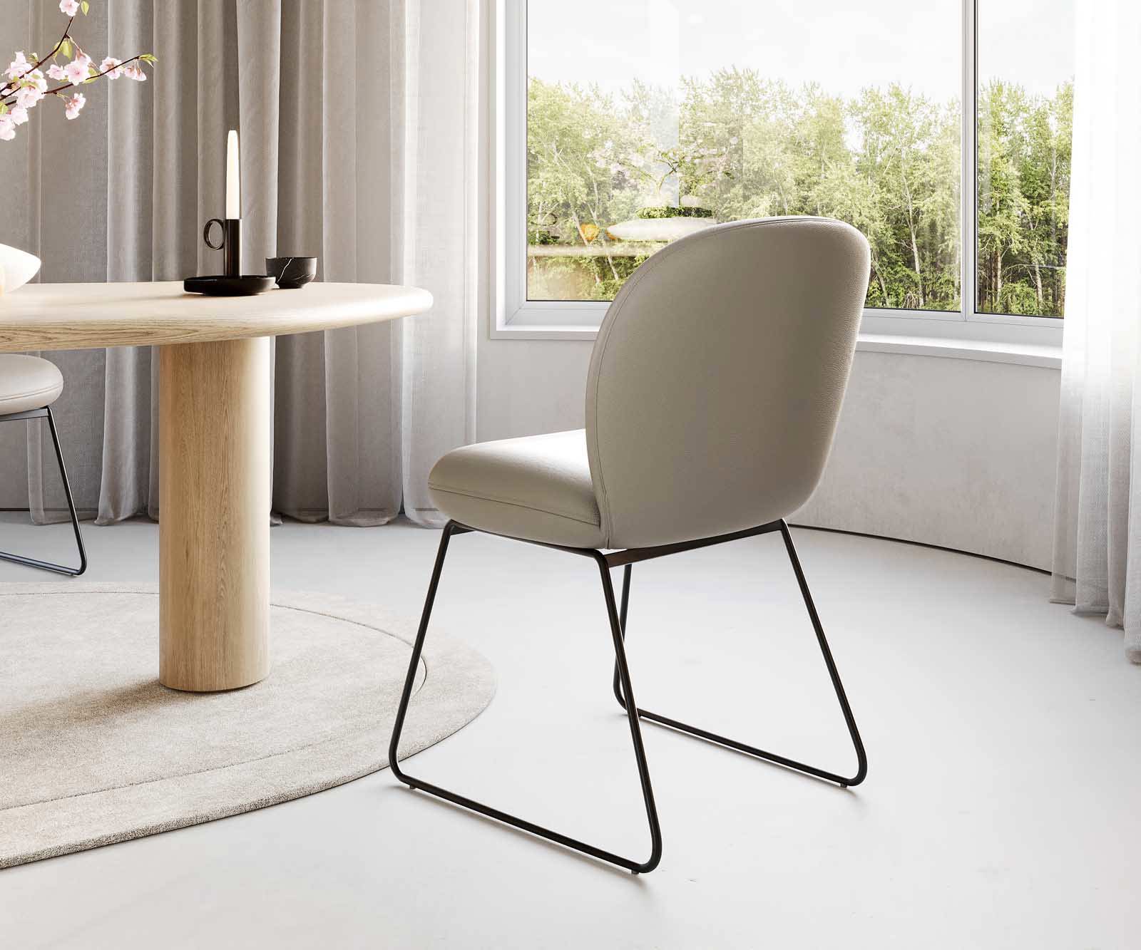 Трапезен стол Естествена кожа Сиво-Кафяв Извити крака Черен Покет пружина Nube-Flex 4