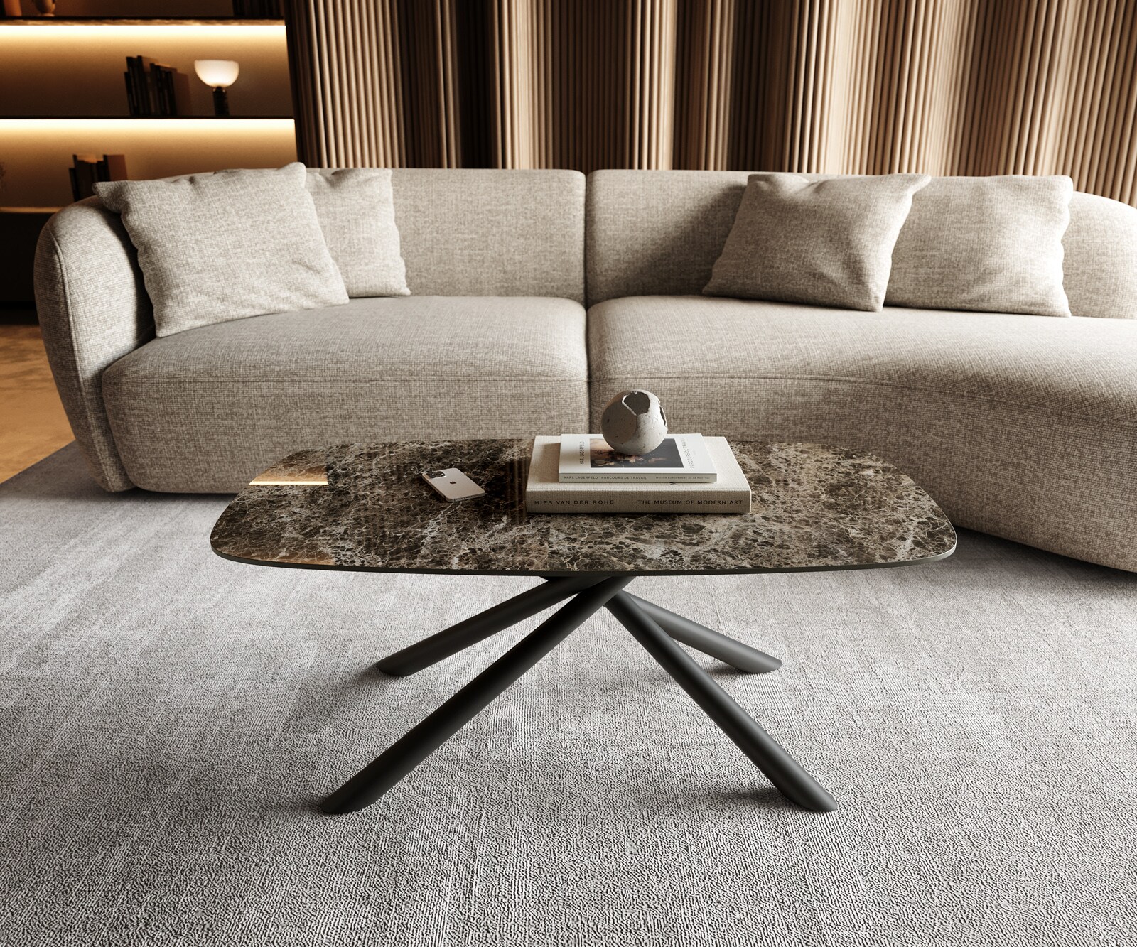 Масичка за кафе Edge Boot 100x50 cm Ceramic Laminam® Emperador Extra Lucidato Dark brown Sarity Metal Black 2