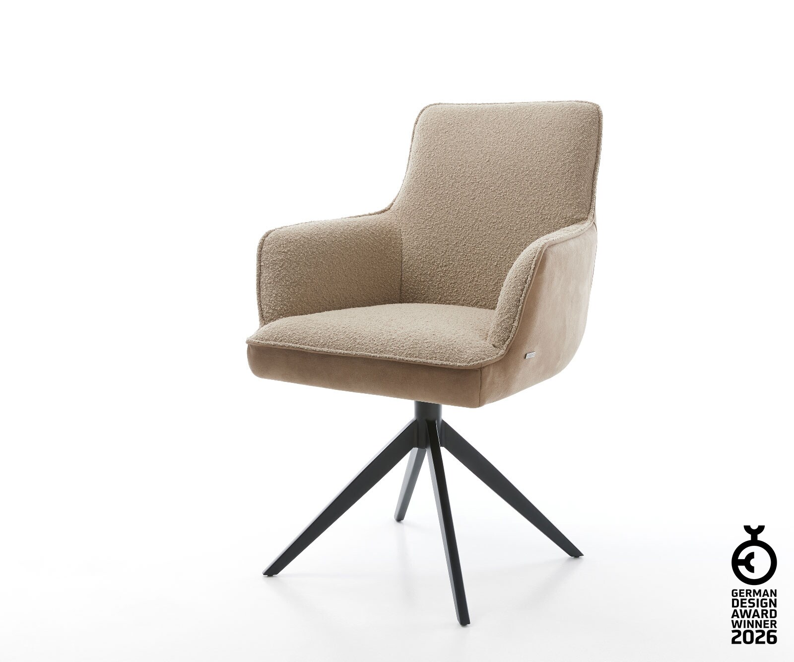 Врътящ се стол с подлакътници Комбинация от дамаски Сиво-Кафяв Конус крак плосък Черен 360° въртящ се Покет пружина Heira-Flex