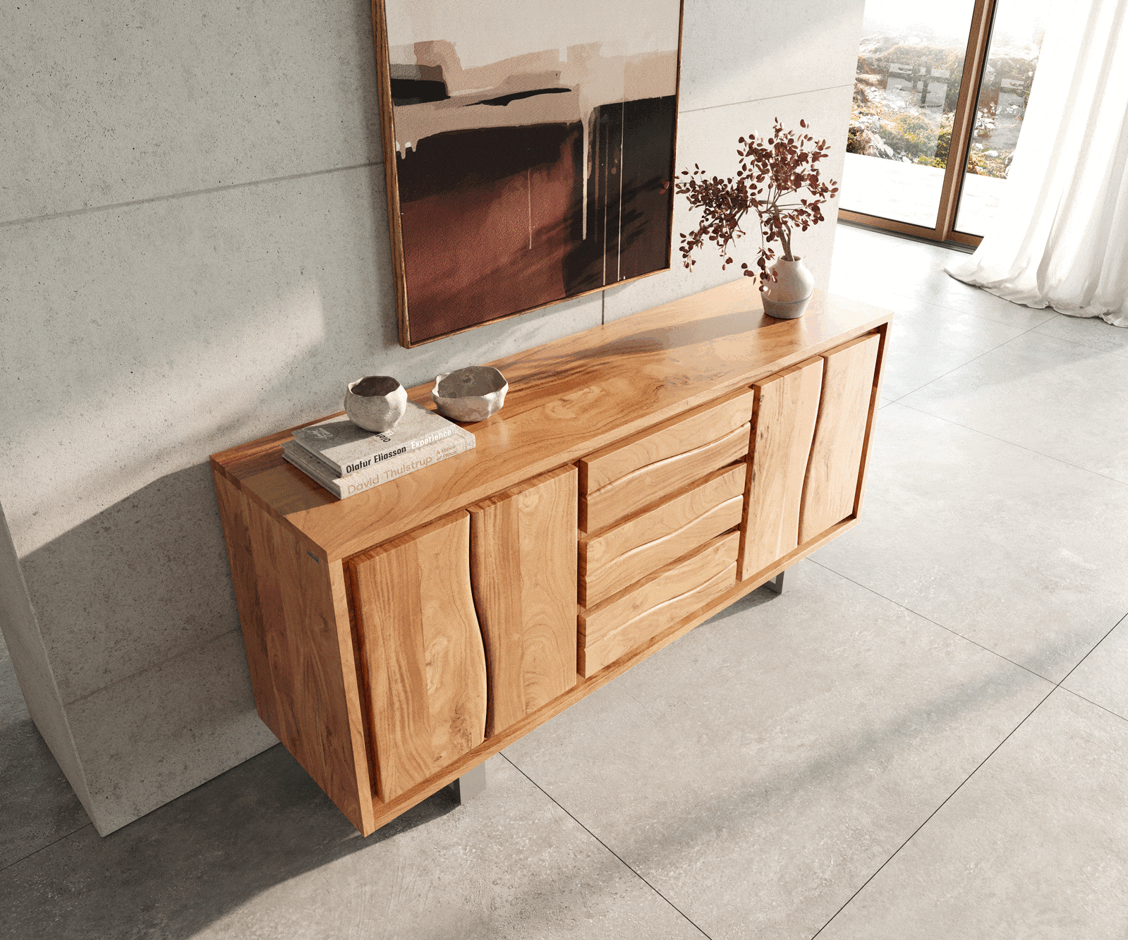 Бюфет 170 cm Акация Натурал 3 Чекмеджета 4 Врати Live-Edge 3 Бюфет 170 cm Акация Натурал 3 Чекмеджета 4 Врати Live-Edge 3