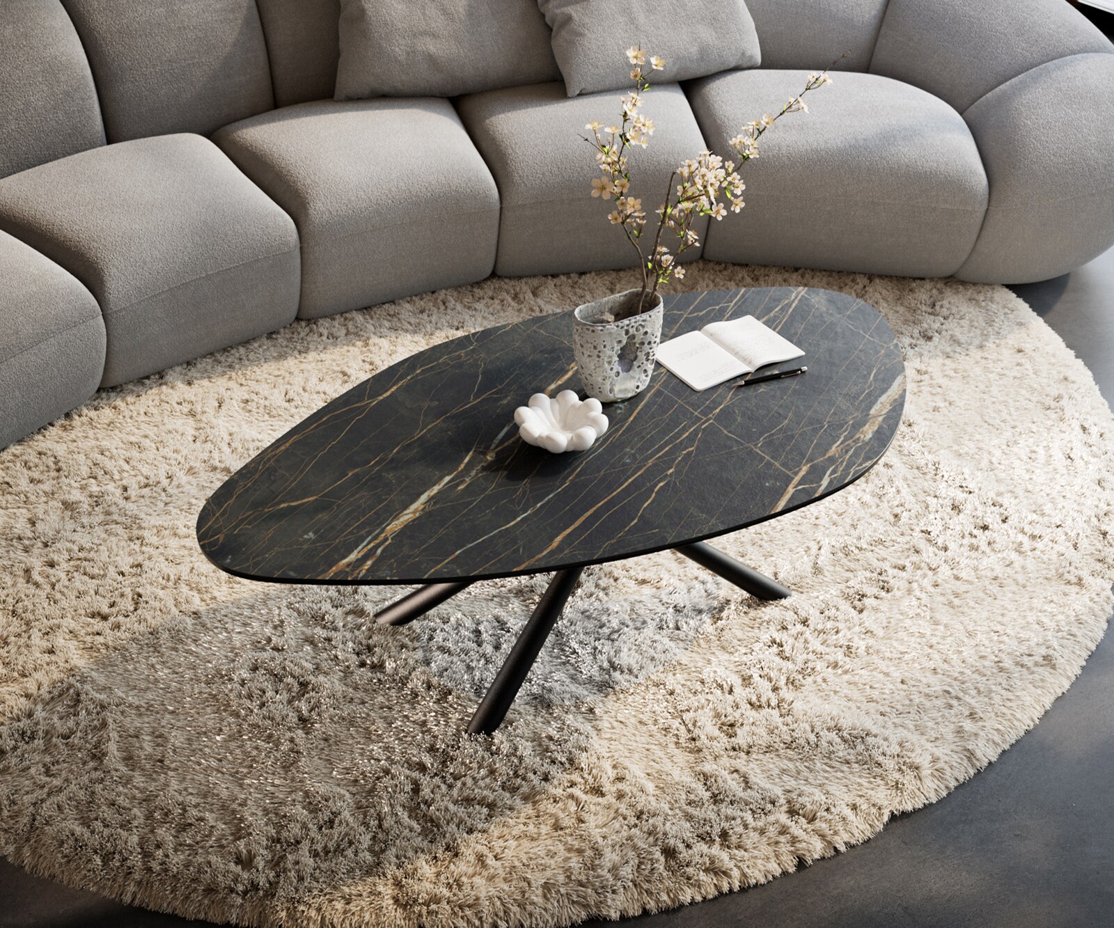 Масичка за кафе Edge Organic 140x76 cm Ceramic Laminam® Noir Desir Brown Sarity Metal Black 3