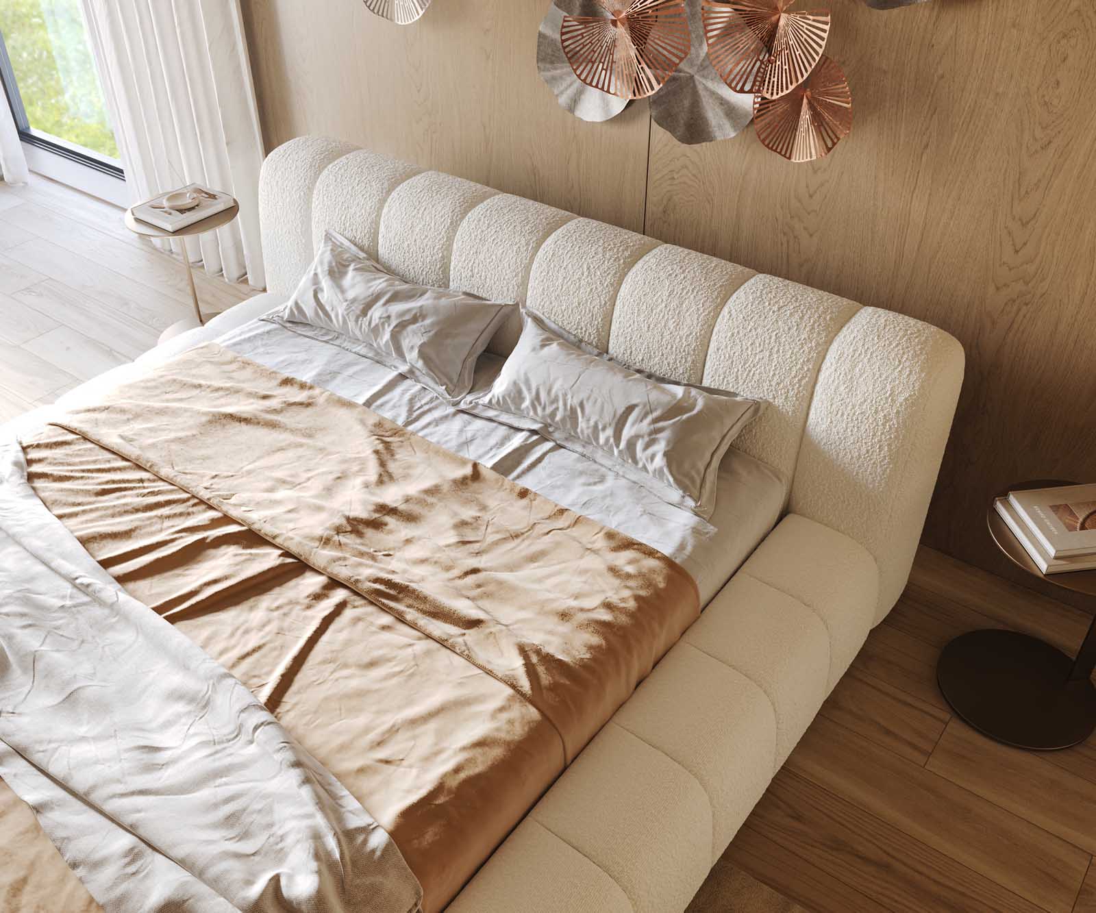 Тапицирано легло Cutio 180x200 cm Bouclé крем-бяло 4 Тапицирано легло Cutio 180x200 cm Bouclé крем-бяло 4