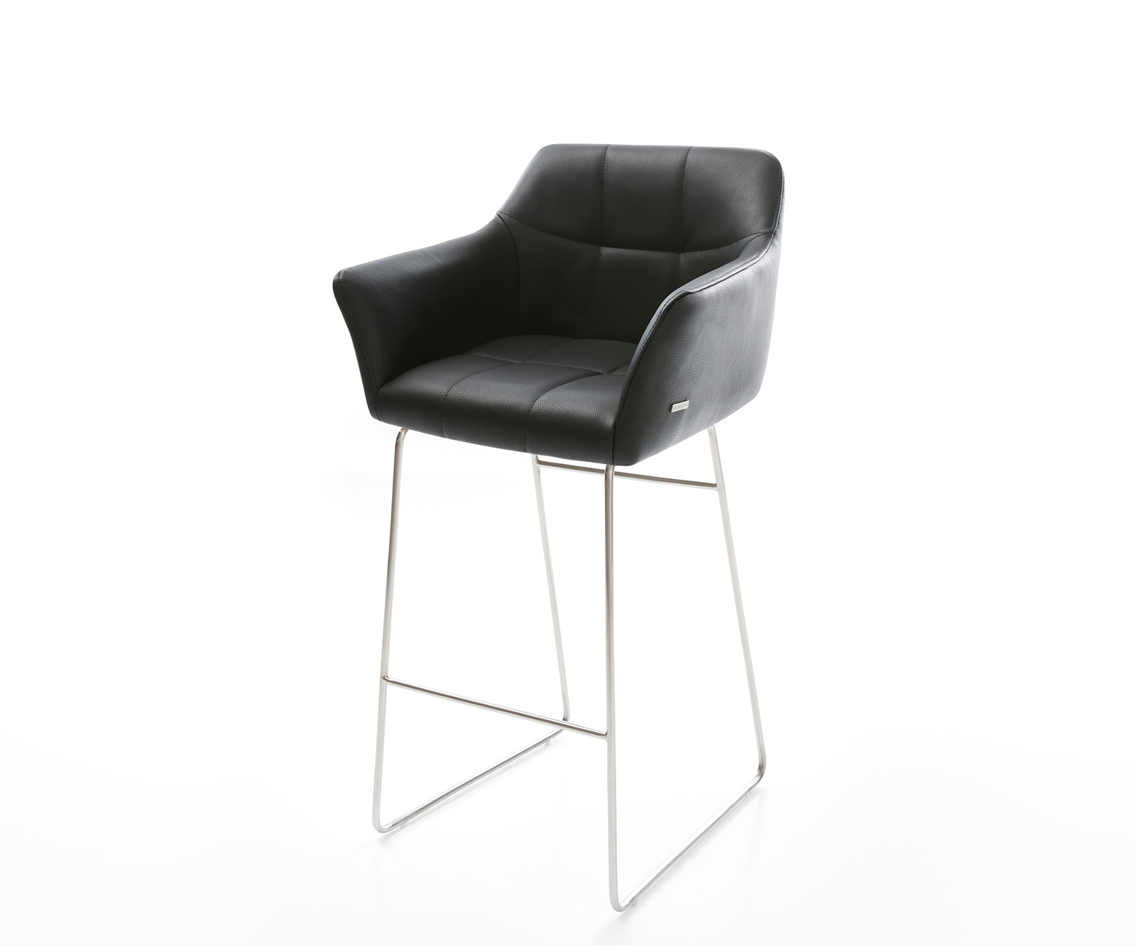 Бар стол Естествена кожа Черен Извити крака Неръждаема стомана Yulo-Flex Бар стол Естествена кожа Черен Извити крака Неръждаема стомана Yulo-Flex