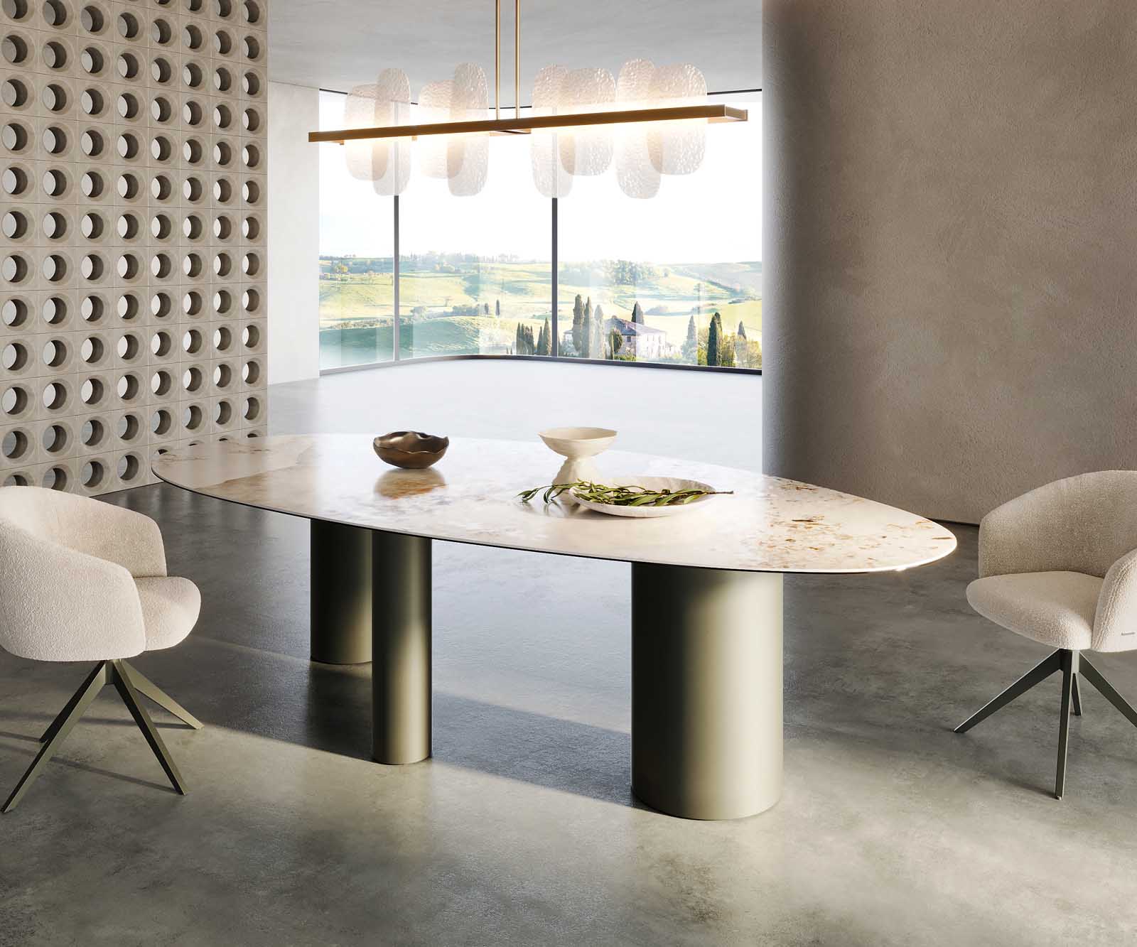 Маса Oval 280x130 Keramik Minas Melange Бял-Бежов Troa Метал Ефектенфиниш Titan Edge 6
