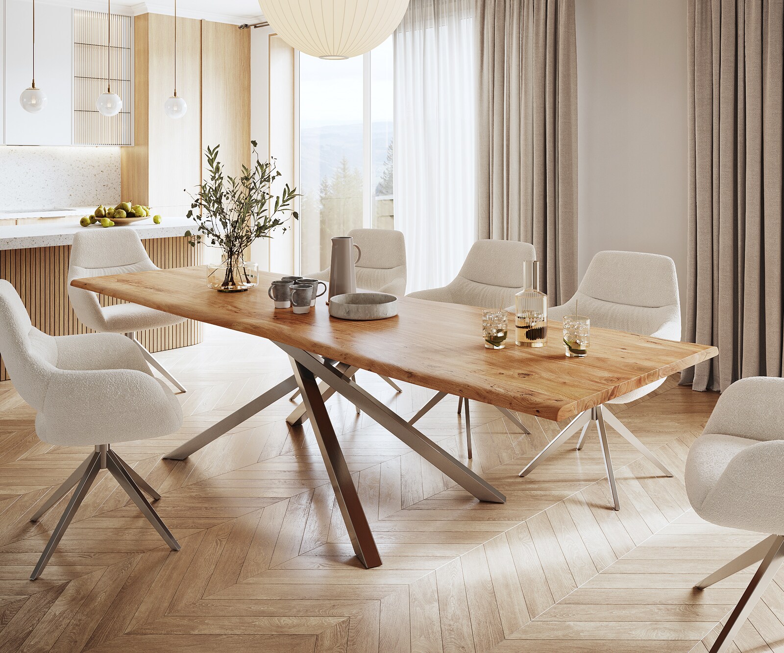 Маса 300x100 Акация Натурал КръстРамка Правоъгълник Неръждаема стомана Edge 1