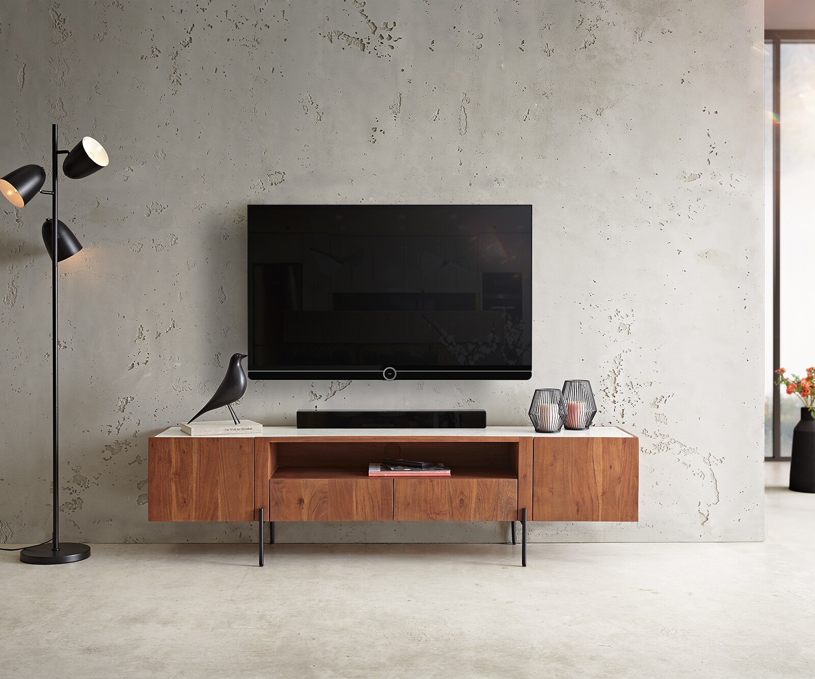 Нисък шкаф Secara Акация мраморен плот бял 5