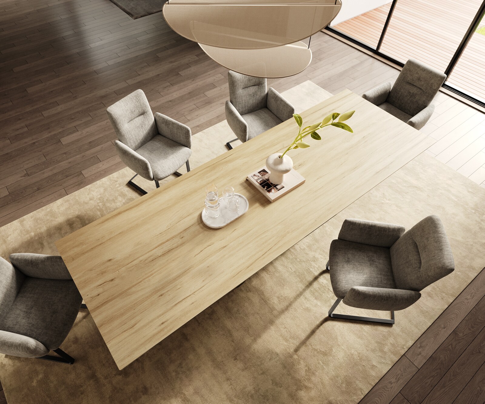 Трапезна маса Edge 300x100, керамика Laminam „®“, цвят „Sabbia“ (дъбов), крака от неръждаема стомана, графит 4